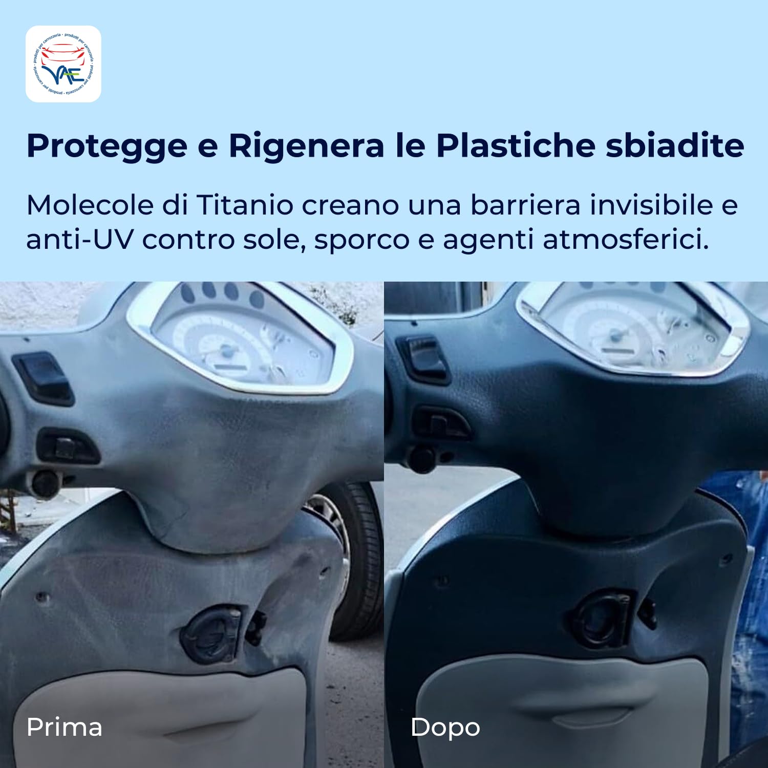 VAE Protection Titanium Rinnova Plastiche Auto - Protettivo Rigenerante 20 gr con Panno e Spugna, Formula Professionale al Titanio a Lunga Durata, Rigenera, Ripristina e Protegge con Effetto Anti-UV