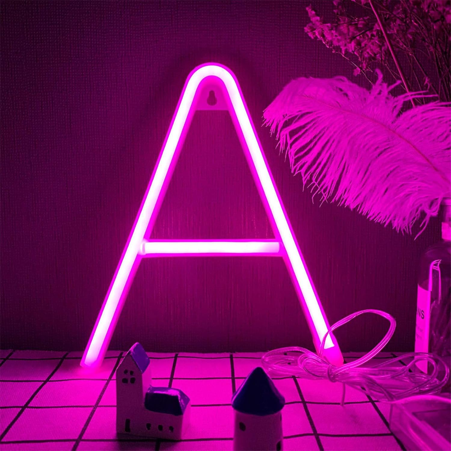 ENUOLI LED Letter Neon Lights Light Up Words Pink Alphabet Neon(A)