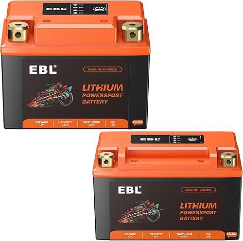 EBL LiFePO4 - Batería de litio para motocicleta, 12 V, 2.5 Ah + 5 Ah YTX4L-BS YTX5L-BS YTX7A-BS YTZ14S-BS, batería ATV compatible con UTV, moto