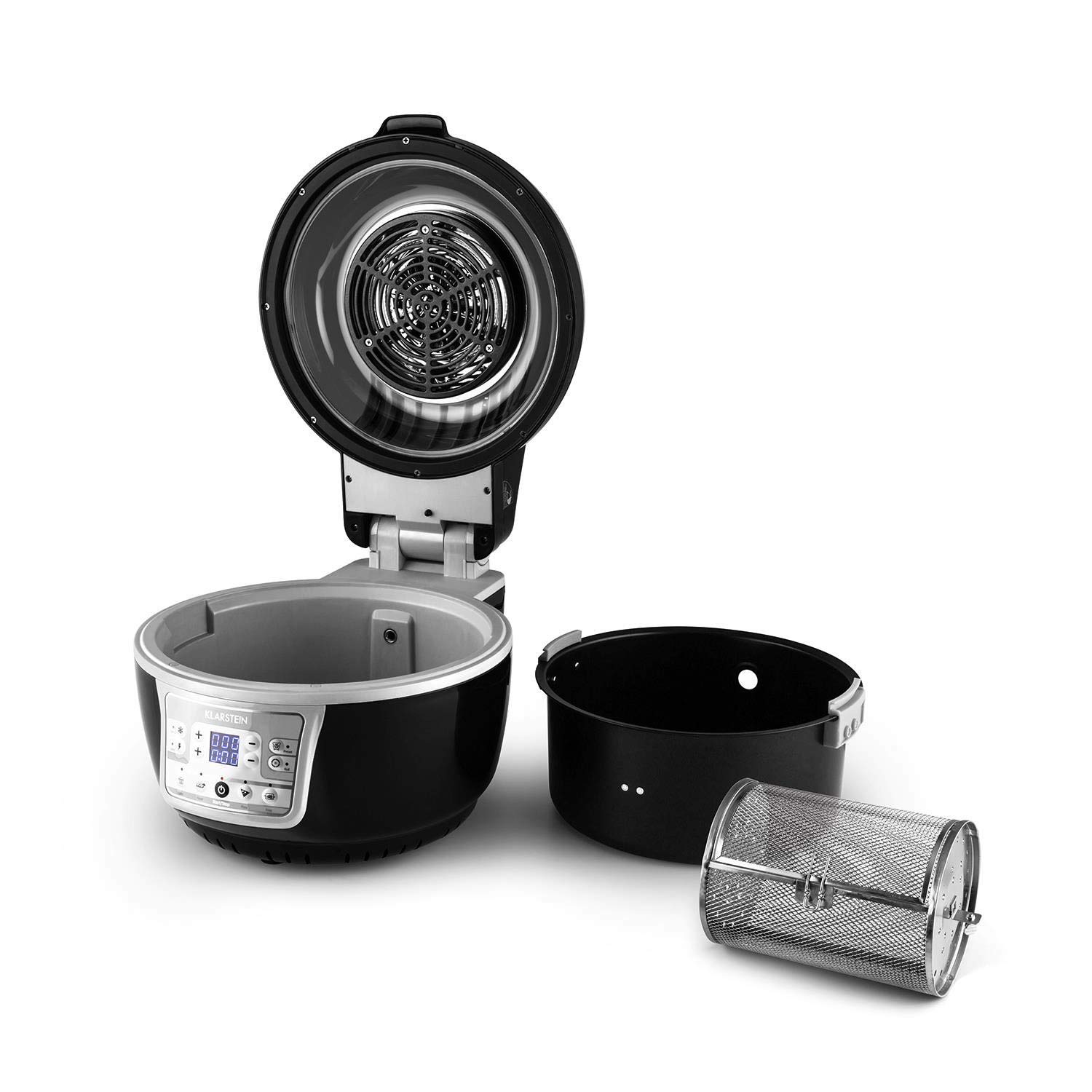 Klarstein VitAir Turbo Frytkownica beztłuszczowa - 1400 W frytkownica, Airfryer z komorą 10 litrów, 50 do 230 °C, Timer, Element halogenowo-podczerwony, Design kopułowy, czarno-szara