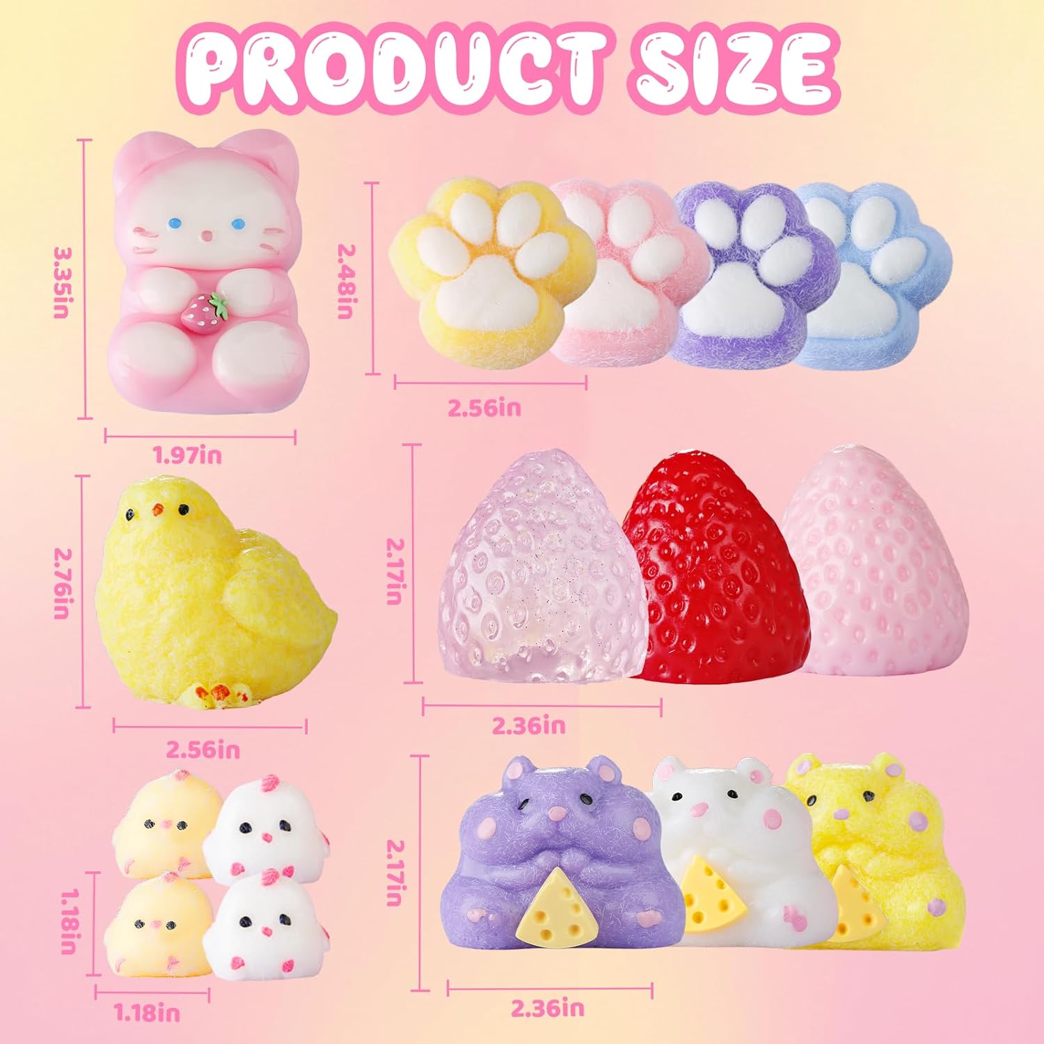16 PCS Big Taba Squishy Set, Squishy Fidget Toys Kit, Include Squishies Chick , Cat Paws, Hamster, Stress Relief Toy, Squeeze Toys, Party Favors, Birthday Gift for Girls, Boys, Kids(12 Big+4 Small)