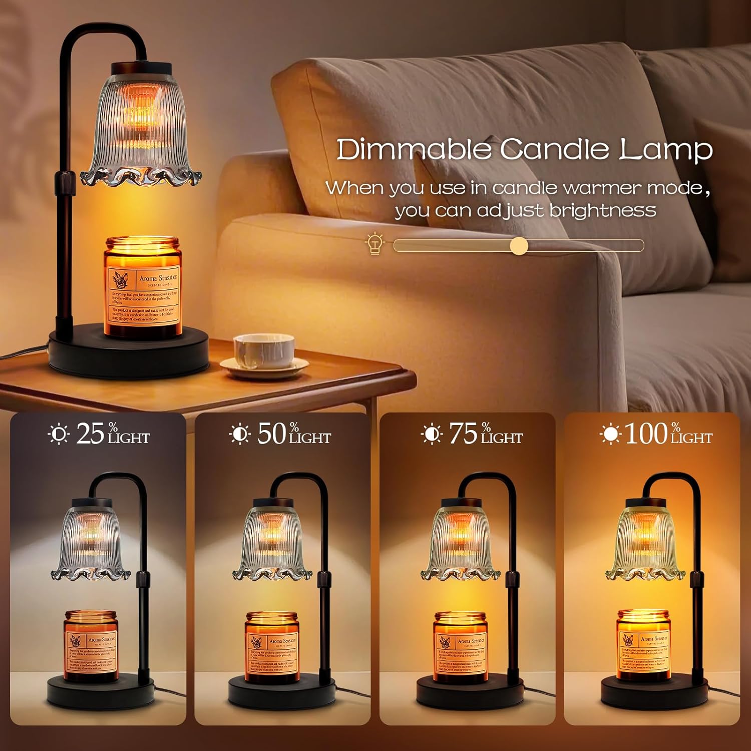 Banbanda Candle Warmer Lamp with Timer Dimmer: 3 Timing Mode, 35W Safety Anti-Scalding, 4 Level Dimming Romantic Night - Wax Warmer for Scented Wax for Home Decor Gifts
