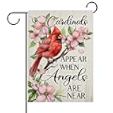 Dyrenson Cardinal Appear When Angels are Near Memorial Decorative Garden Flag, Spring Summer Red Bird Dogwood Flower Yard Outside Home Decoration, Cemetery Outdoor Small Decor Double Sided 12 x 18