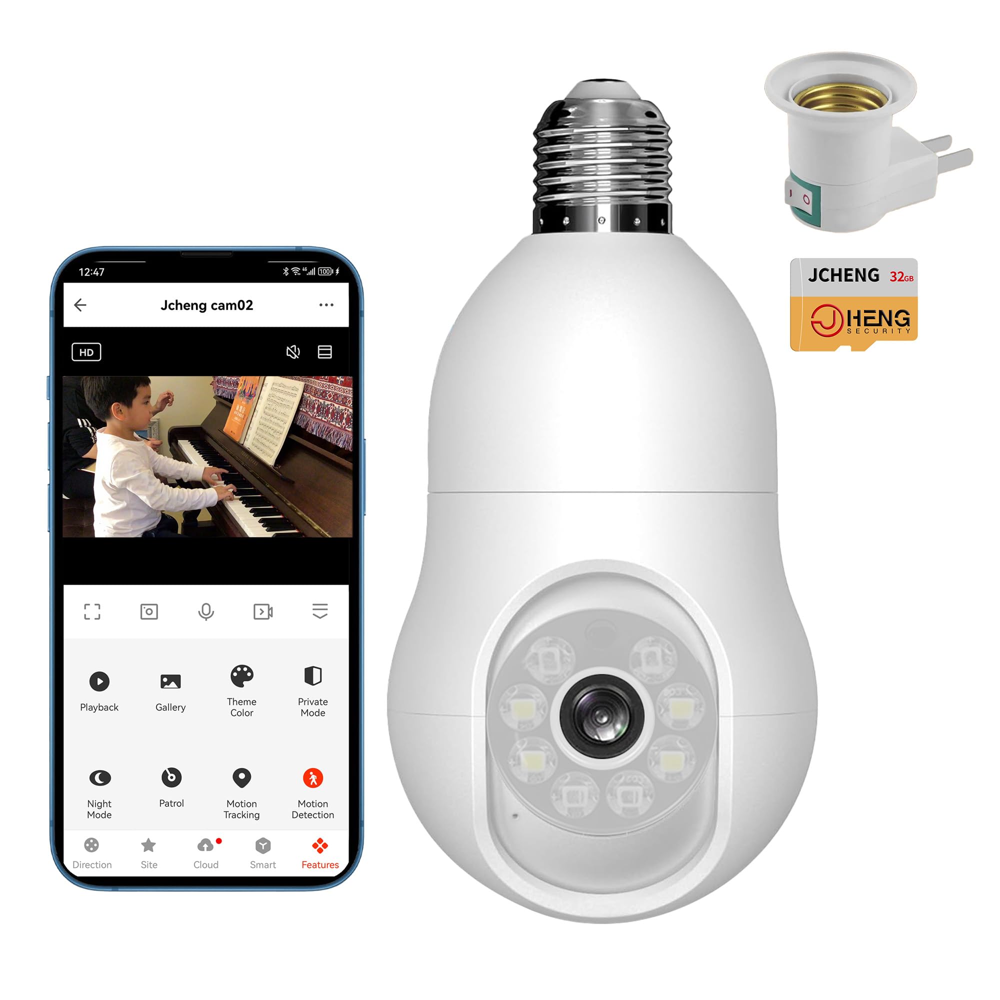 Caméra de sécurité ampoule 4 MP rotative 360 compatible Alexa et Google