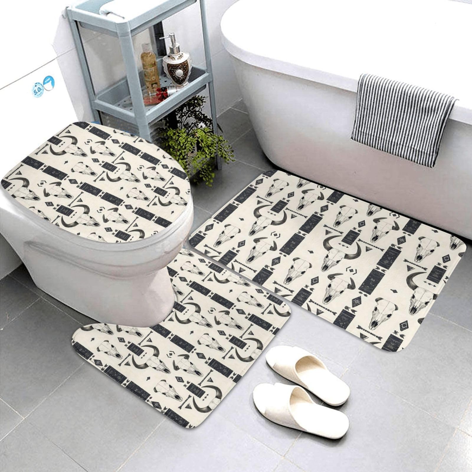 Tapis de salle de bain lot de 3 imprimé mouton rétro avec contour WC