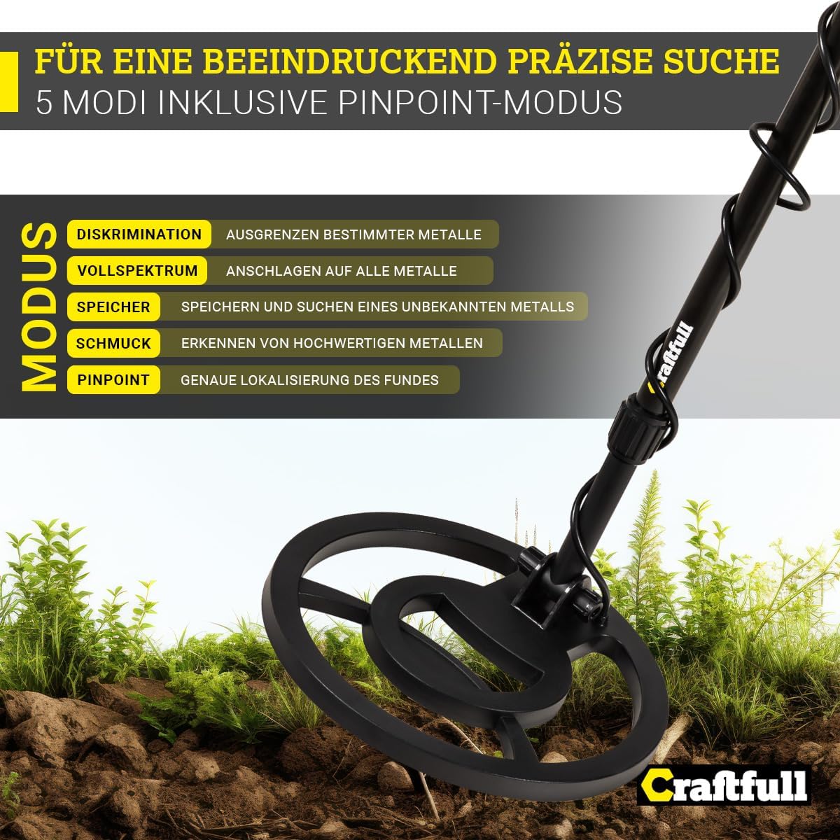 Craftfull Metalldetektor | Metalldetektoren für Kinder und Erwachsene - Pinpointer - Metal Detector - Gold Detektor - Schatzsuche - Metallsuchgerät wasserdicht - Multidetektor - Metalldetektor Set