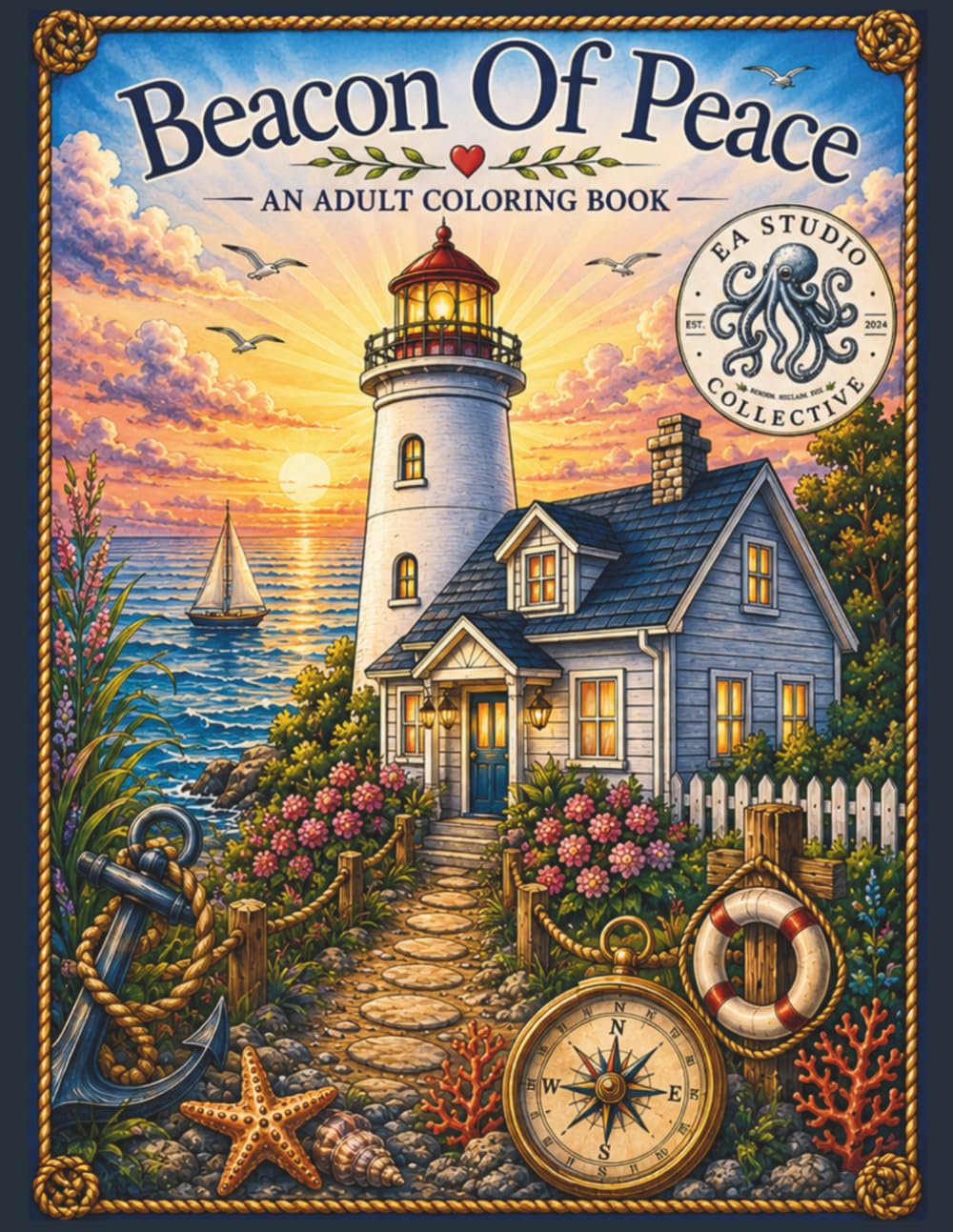 Beacon Of Peace: A Nautical Coastal Coloring Book for Relaxation, Stress Relief & Mindful Escapes