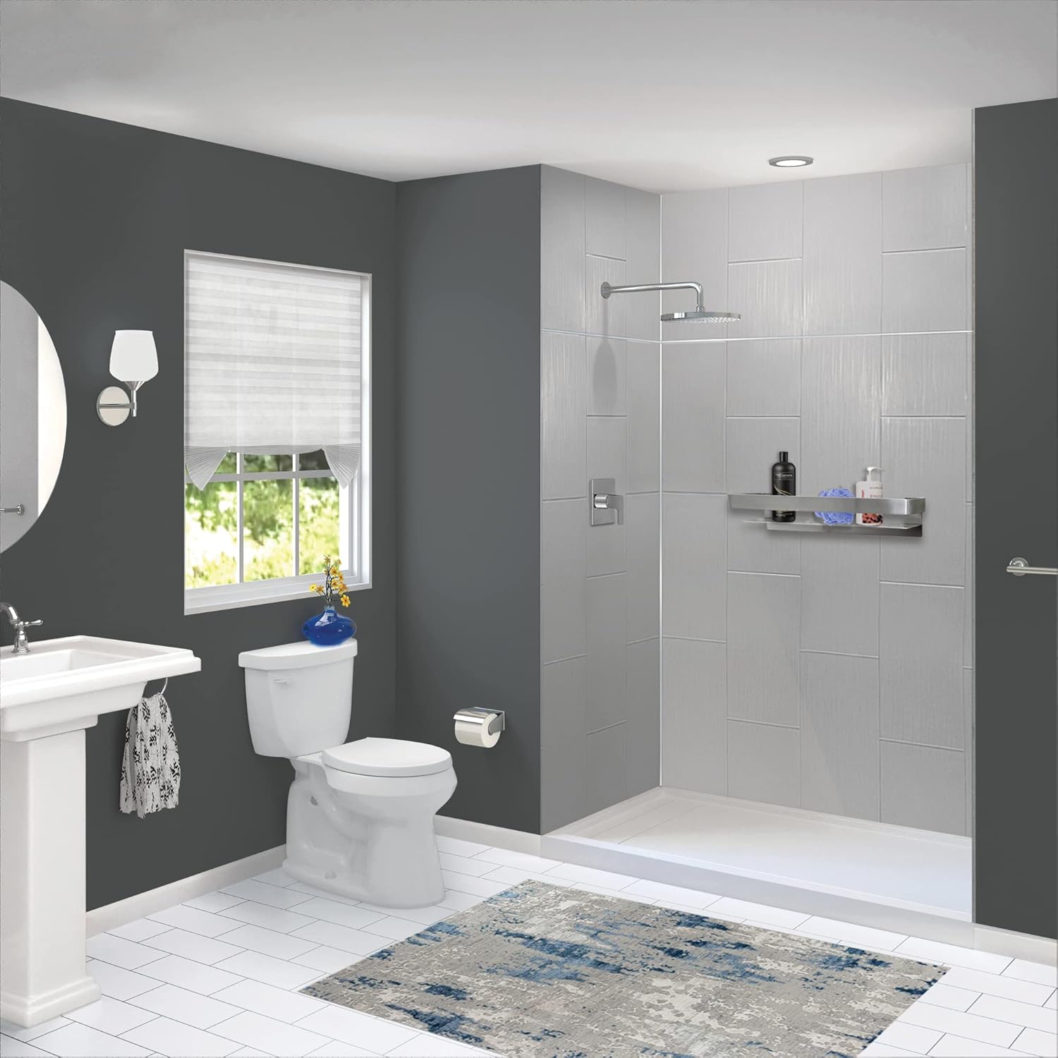 Transolid PWKX60367224-240 Prodigy 60" x 36" x 72" Shower Wall Kit, Dark Grey Vertical Tile