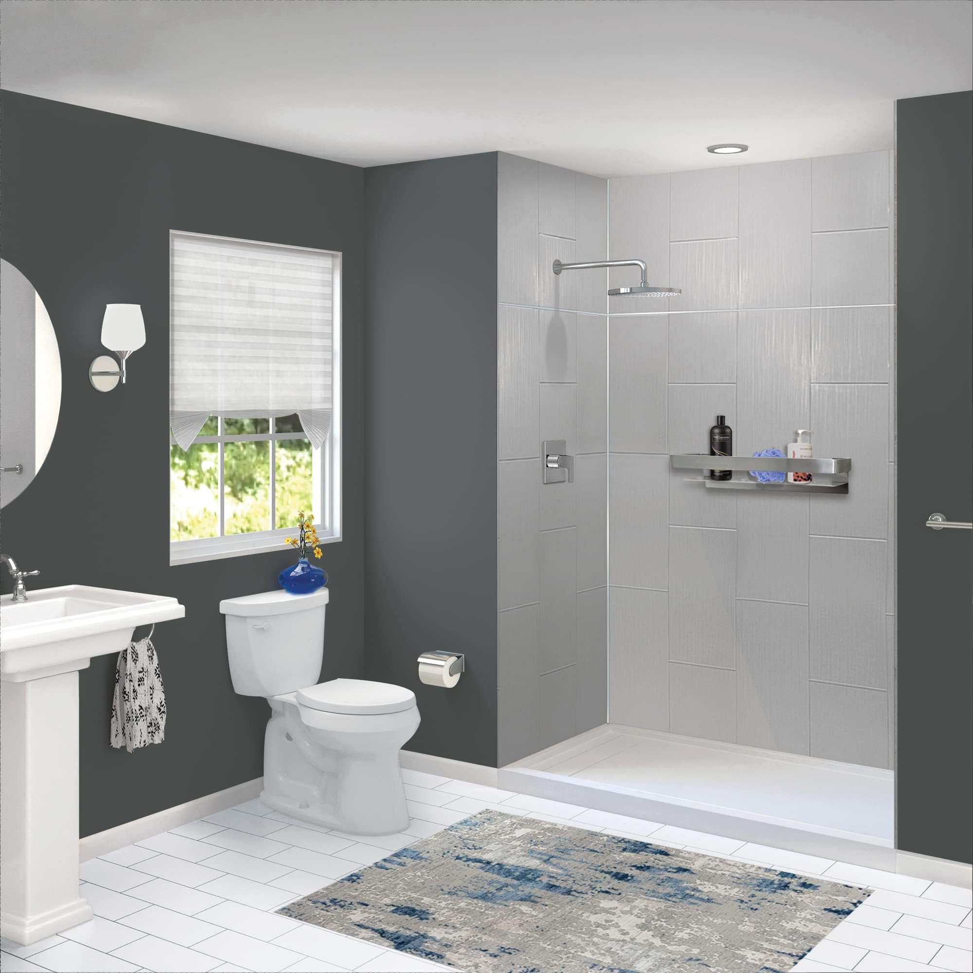 Transolid PWKX60367224-240 Prodigy 60" x 36" x 72" Shower Wall Kit, Dark Grey Vertical Tile