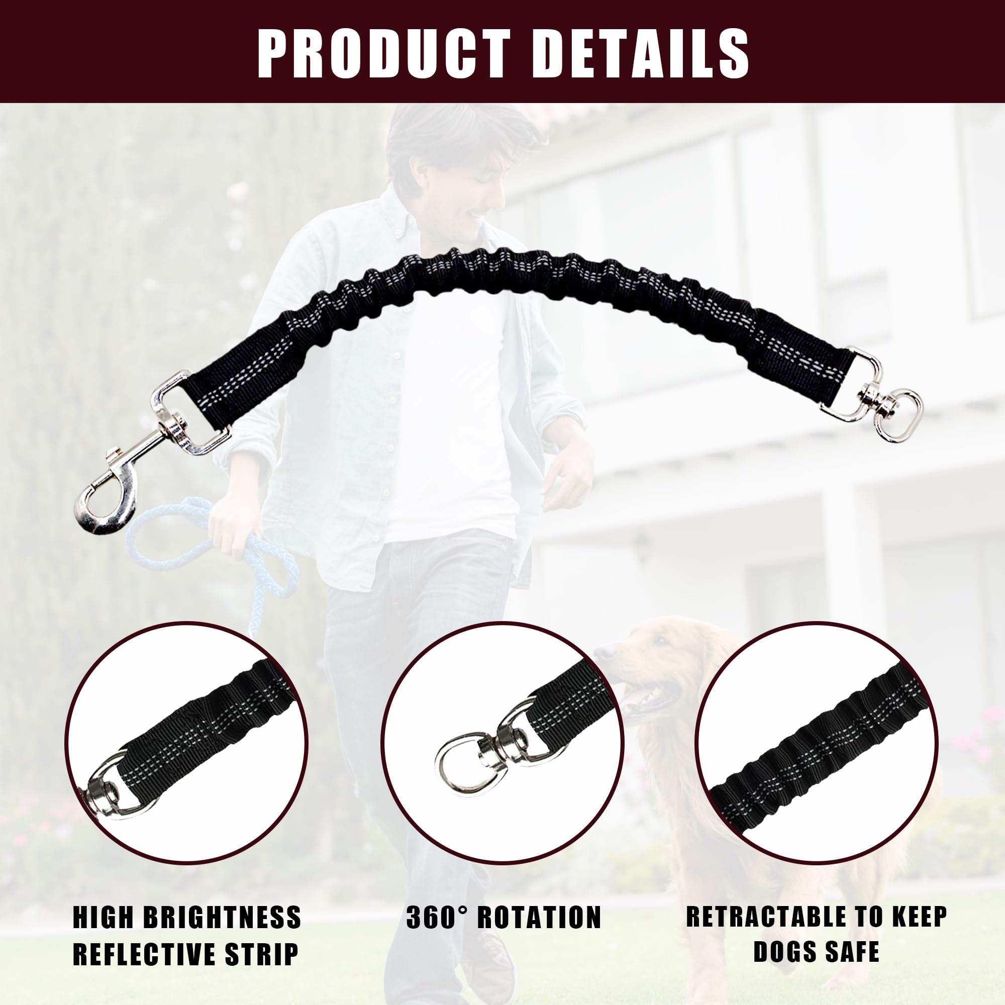 1PCS Bungee Dog Lead Durable Elastic Dog Lead Shock Absorber Extension for Small Dogs Medium Dogs,Prevent Injury on Arm and Shoulder - Image 3