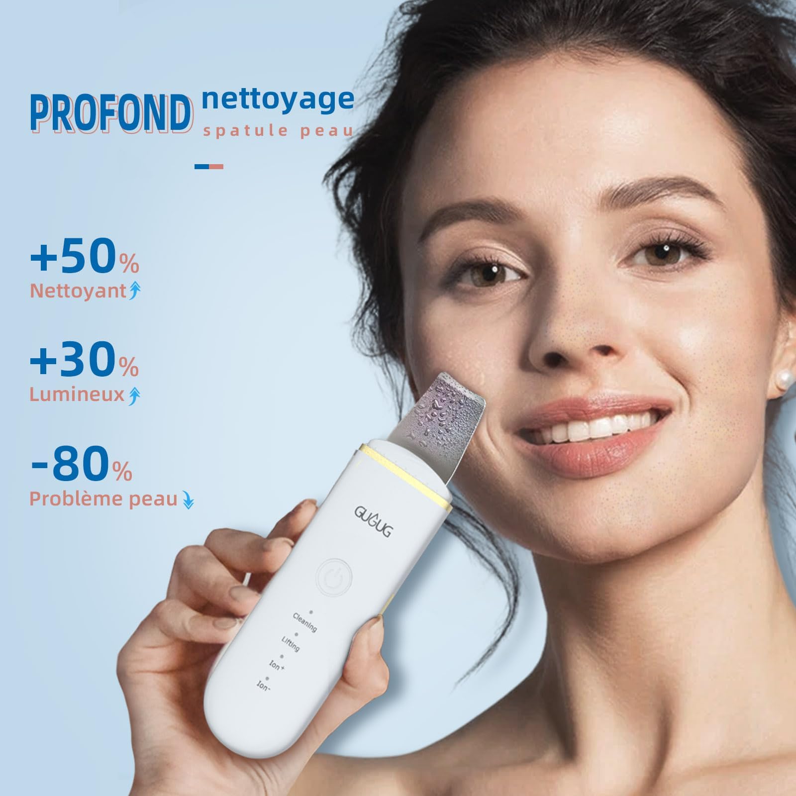 GUGUG Épurateur de Peau, Ultrasonique Épurateur Visage Skin Scrubber avec 4 Modes Appareils de Tonification pour le Visage et Point Noirs, Soins pour le Visage, USB Rechargeable
