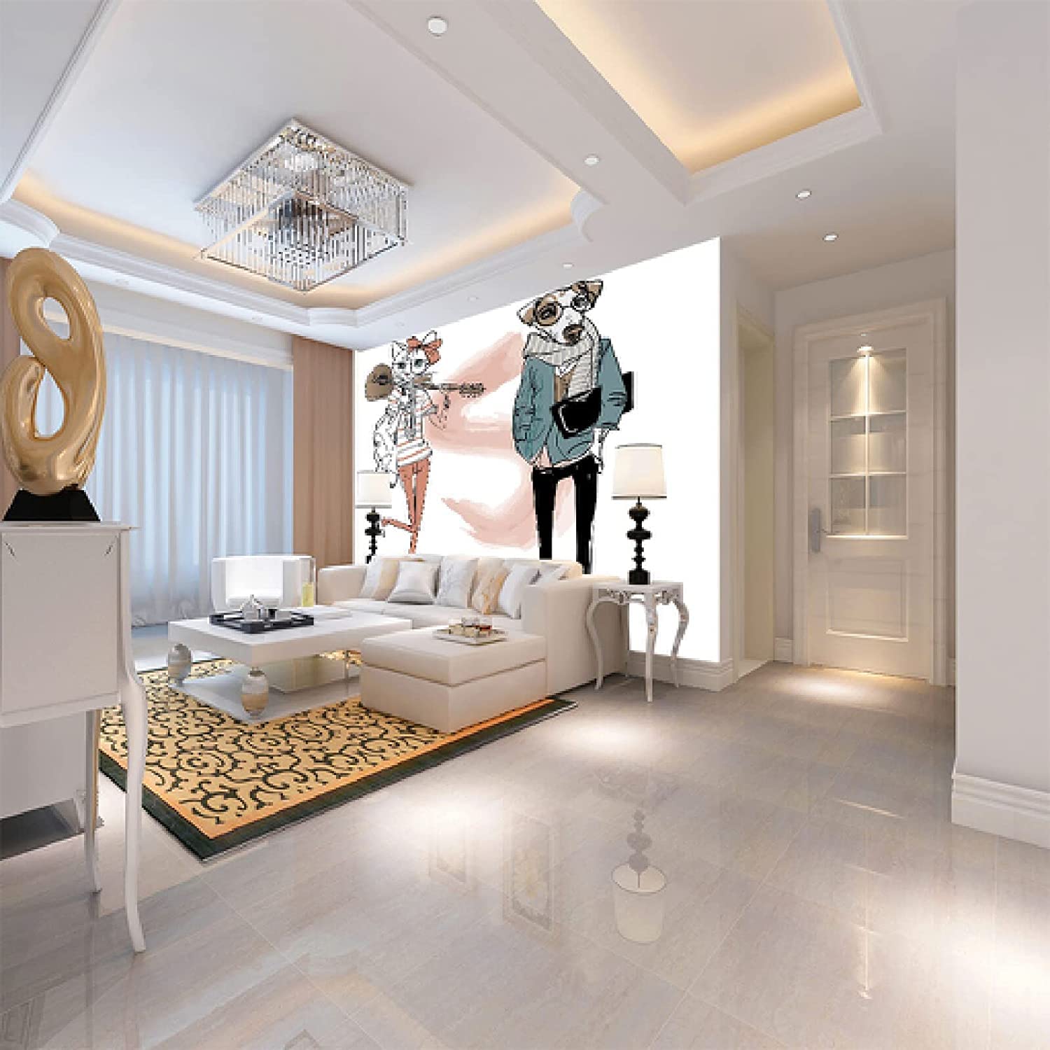 Bekleidungsgeschäft Cartoon Tier Hund Wandbilder Fototapete Für Schlafzimmer 3D-Wandaufkleber, Kunstwandbilder, Wasserdichte Diy-Wanddekoration Für Schlafzimmer, Wohnzim 400 (Breite) x 280 (Höhe) cm