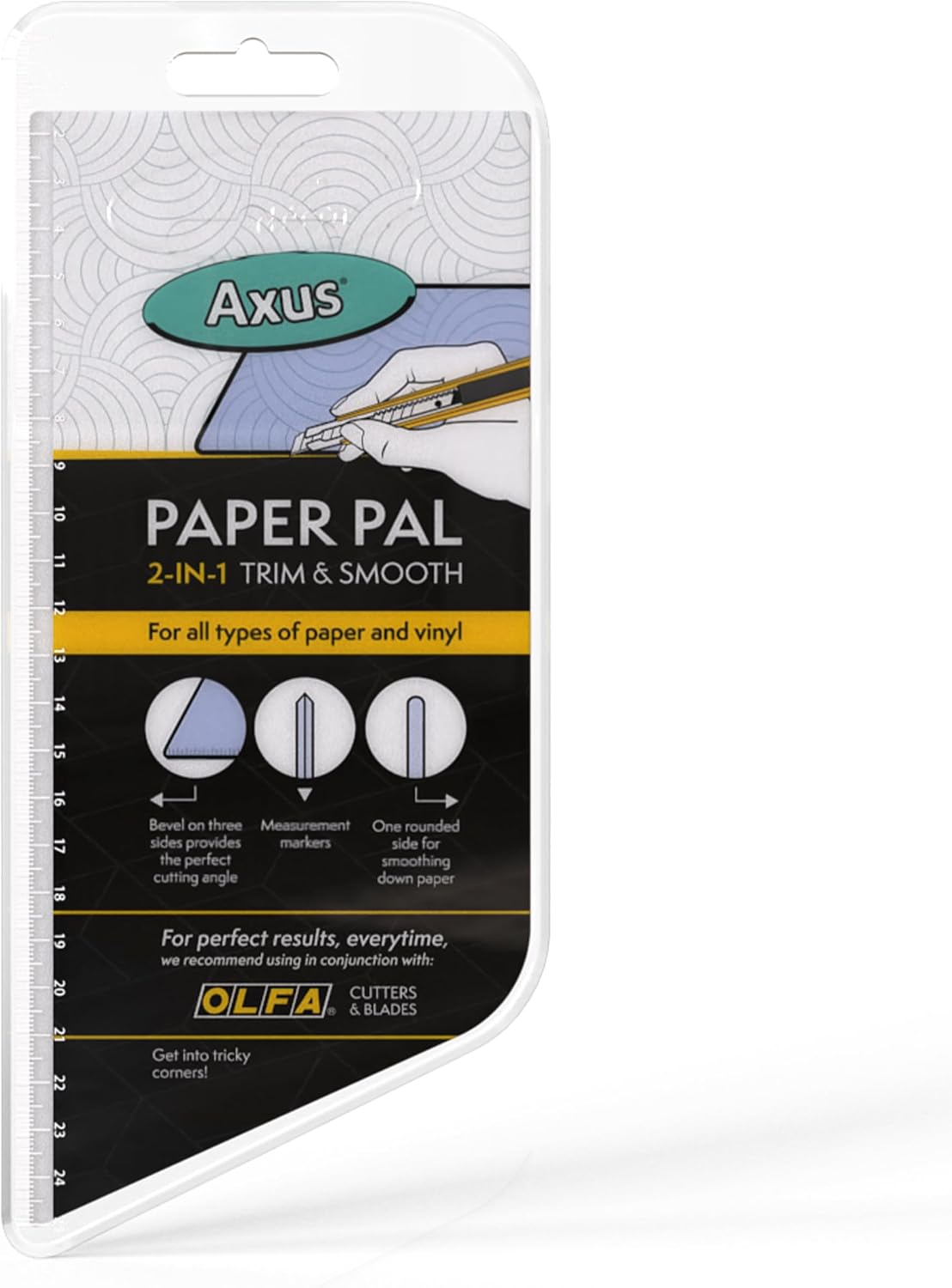 Axus Decor Paper Pal, 2 in 1 Multipurpose Tool, Precision Cutting and Smoothing - Wallpaper Cutting Edge Tool with Transparent Plastic & Measurement Markers - for Professionals and DIY Enthusiasts