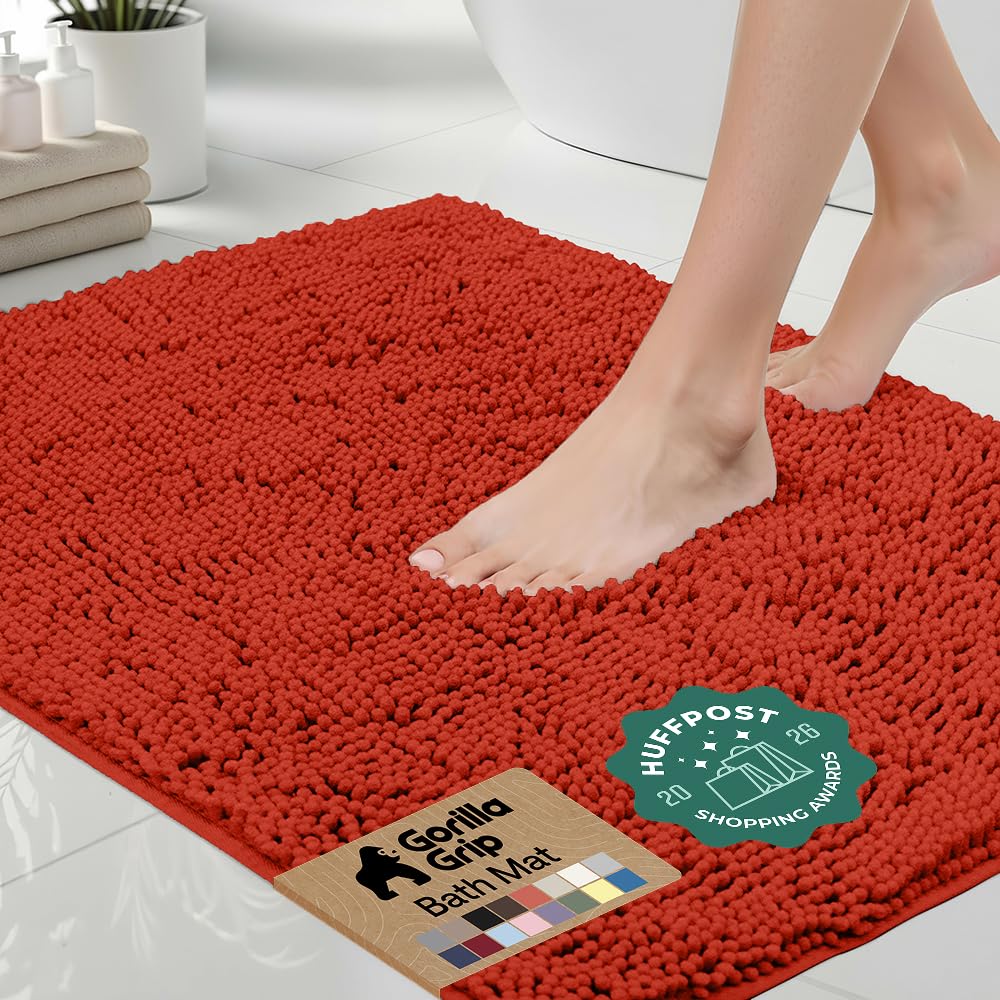 Gorilla Grip Original Luxury Chenille Bathroom Rug Mat, 44x26, Extra Soft and Absorbent Large Shaggy Rugs, Machine Wash Dry, Perfect Plush Carpet Mats for Tub, Shower, and Bath Room, Sunset Orange — image 1