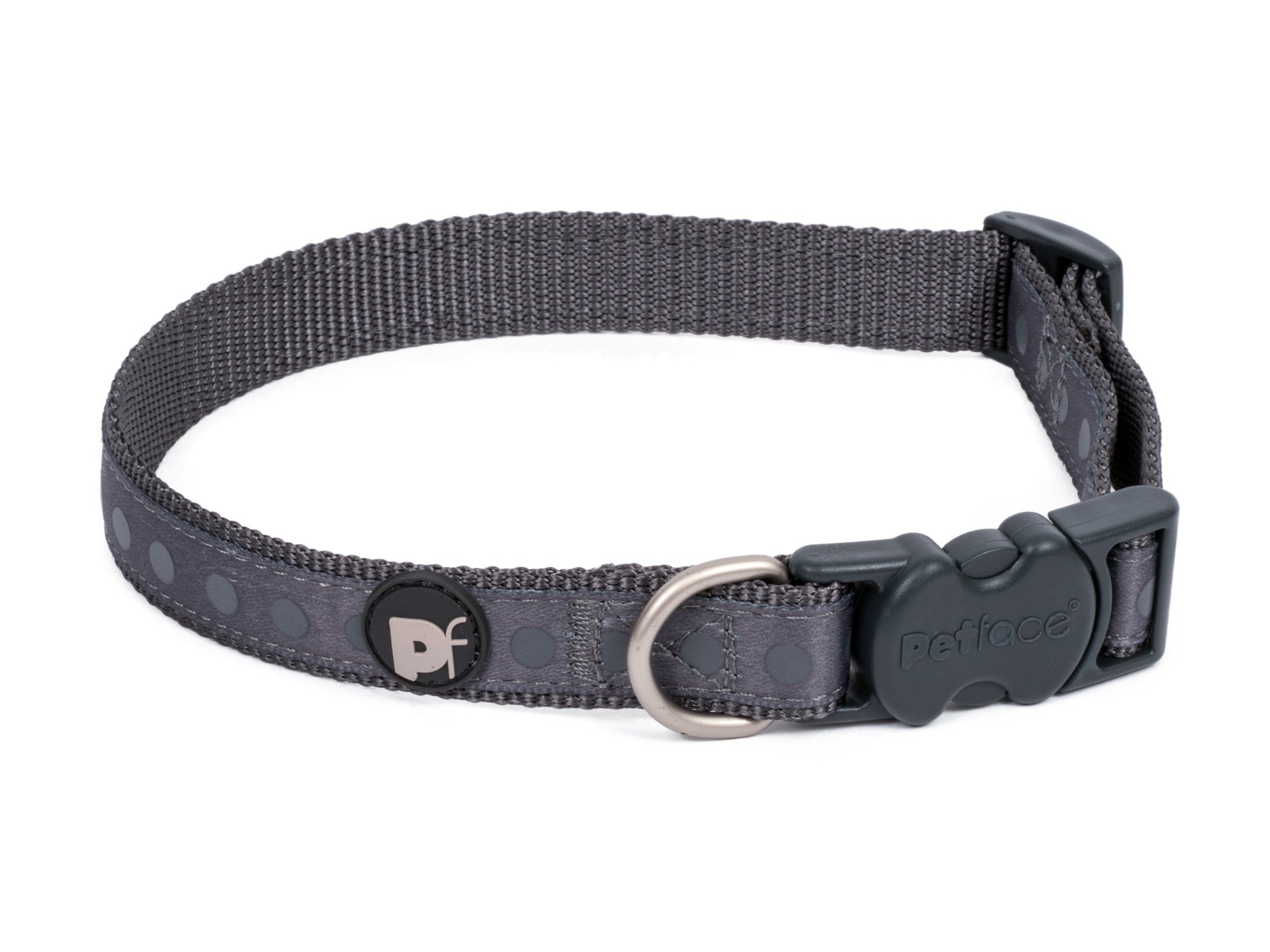 Petface Steel Tonal Dots Print Dog Collar, Medium, Grey