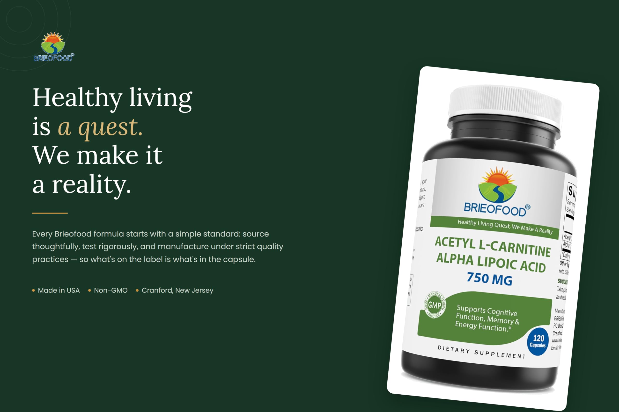 Brieofood Acetyl L-Carnitine Alpha Lipoic Acid (ALA ALC) 750 mg 120 Capsules — Amazon image 7
