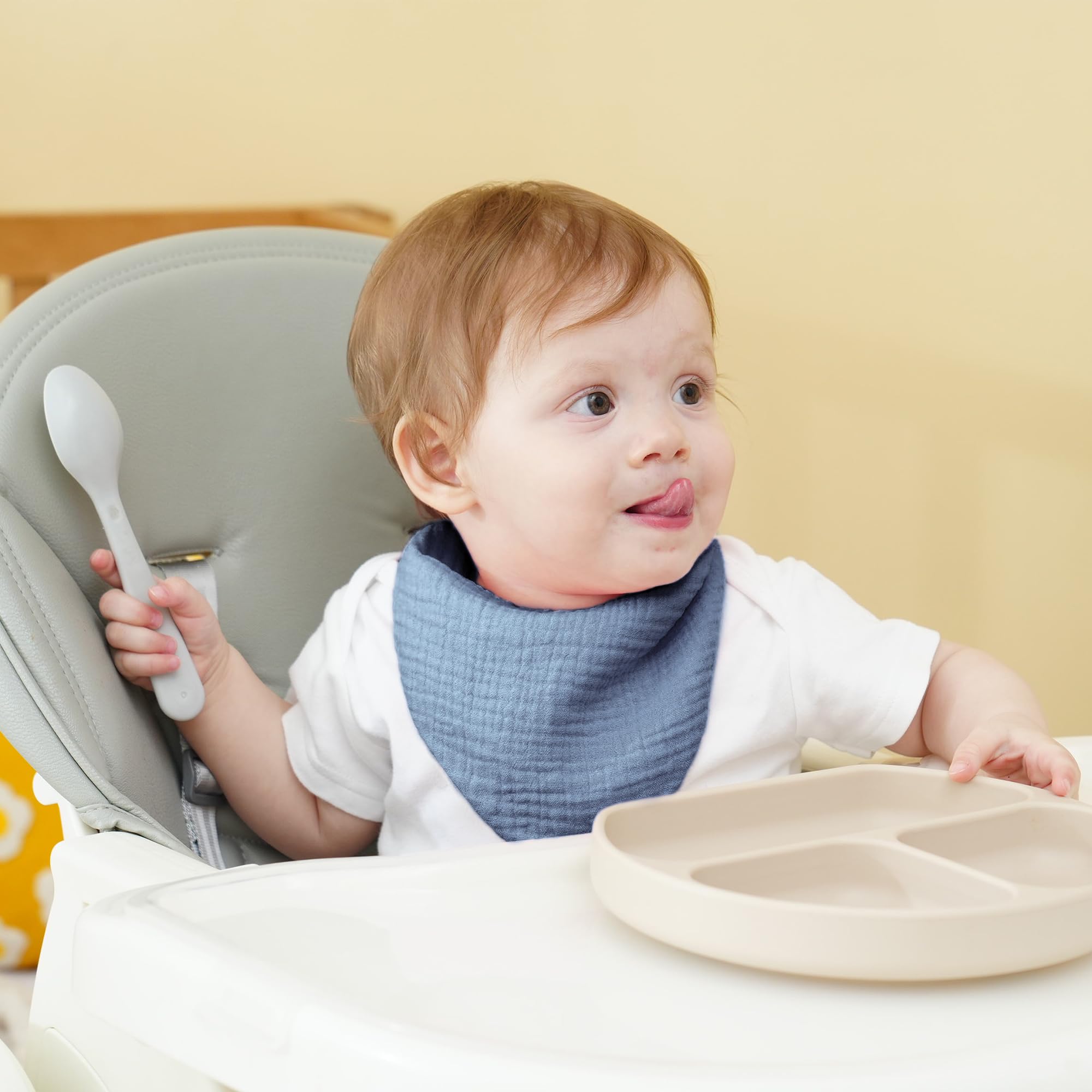 Baberos Bebe de Muselina Para Bebé, Pañuelo Triángulo Para el Cuello Del Bebé, Baberos Ajustables Para Niños y Niñas