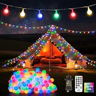 JXLEDAYY 20M 200 LED Christmas Lights Outdoor Fairy Lights Plug in Globe String Lights Waterproof with Remote Timer 8 Modes for Outside Garden Tree Party Indoor Bedroom Decorations Multicolored