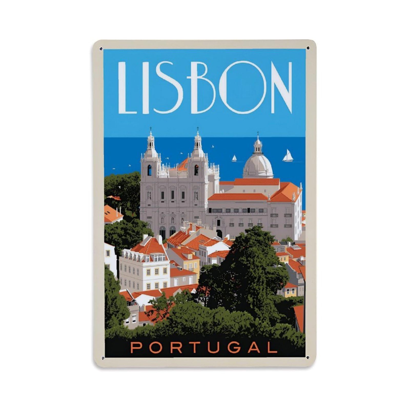 Vintage Travel Poster Portugal Lisbon Metal Tin Sign Wall Decor for Cafe, Club, Garden Metal Poster 8x12Inch
