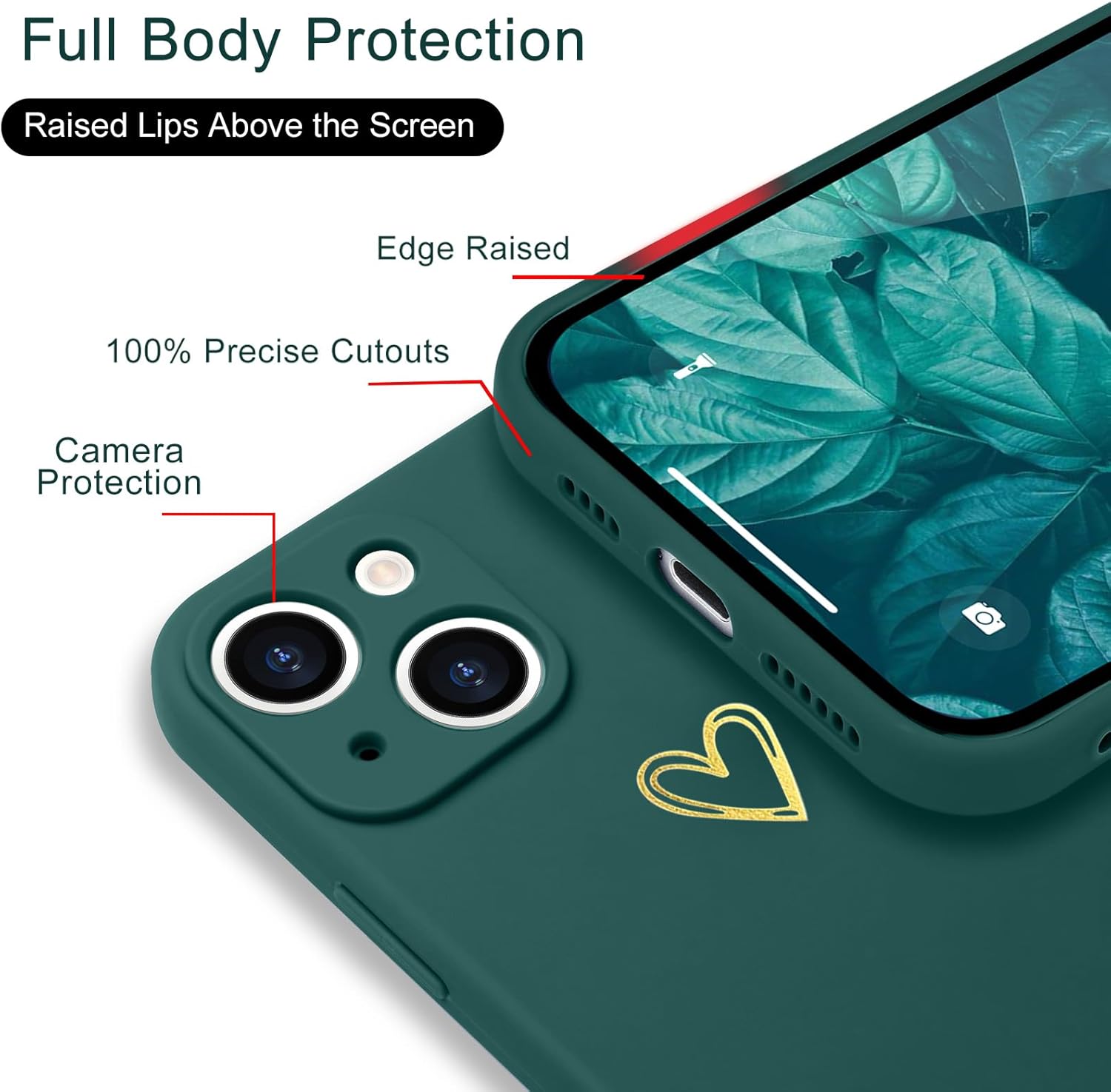 for iPhone 15 Plus Case Cute Heart Pattern Soft Shockproof Protective Silicone Phone Case for Women Girls, Green - Image 4