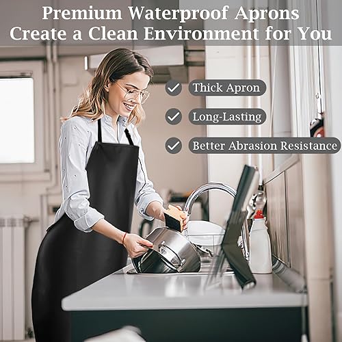 Miniatura 4 de PEASUG Delantal de carnicero impermeable, delantal de laboratorio ajustable extra largo con babero para lavavajillas, cocina, jardinería, aseo de