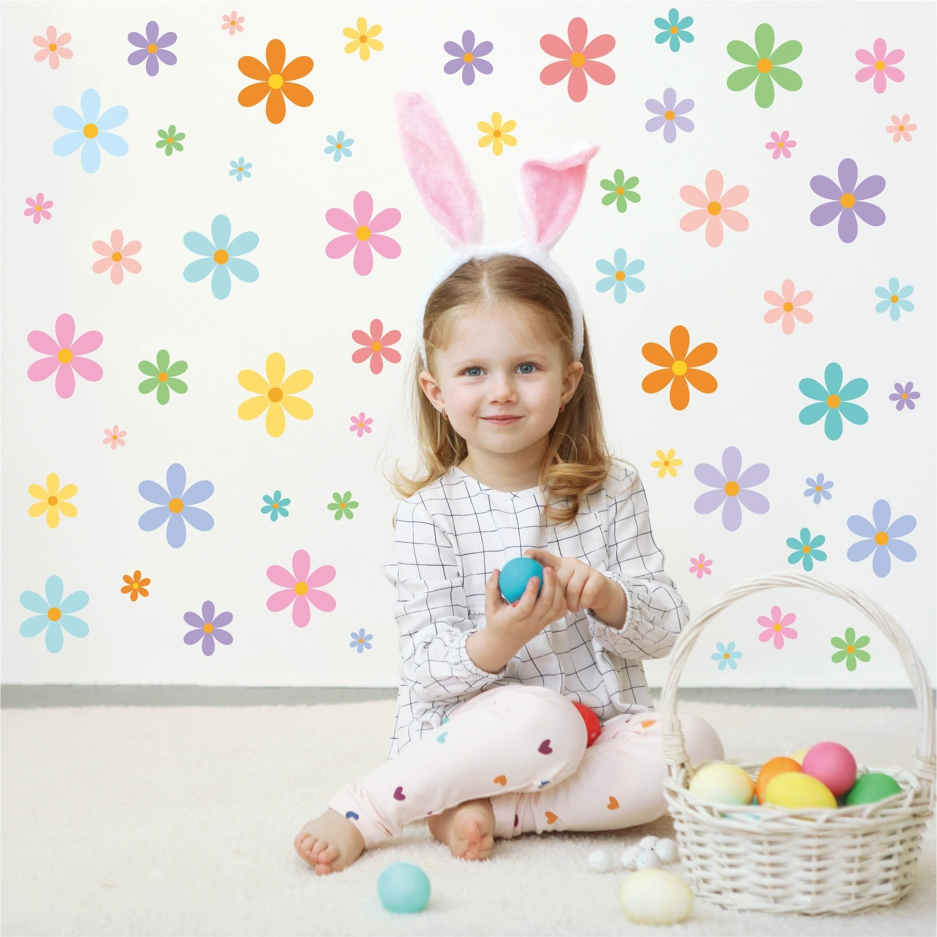 12Sheets Color Boho Daisy Flower Wall Art Decals,Cartoon Retro Small Fresh Floral Wall Stickers for Baby Boys and Girls Bedroom Kindergarten Classroom Nursery Living Room Home Party DIY Decor - Image 2