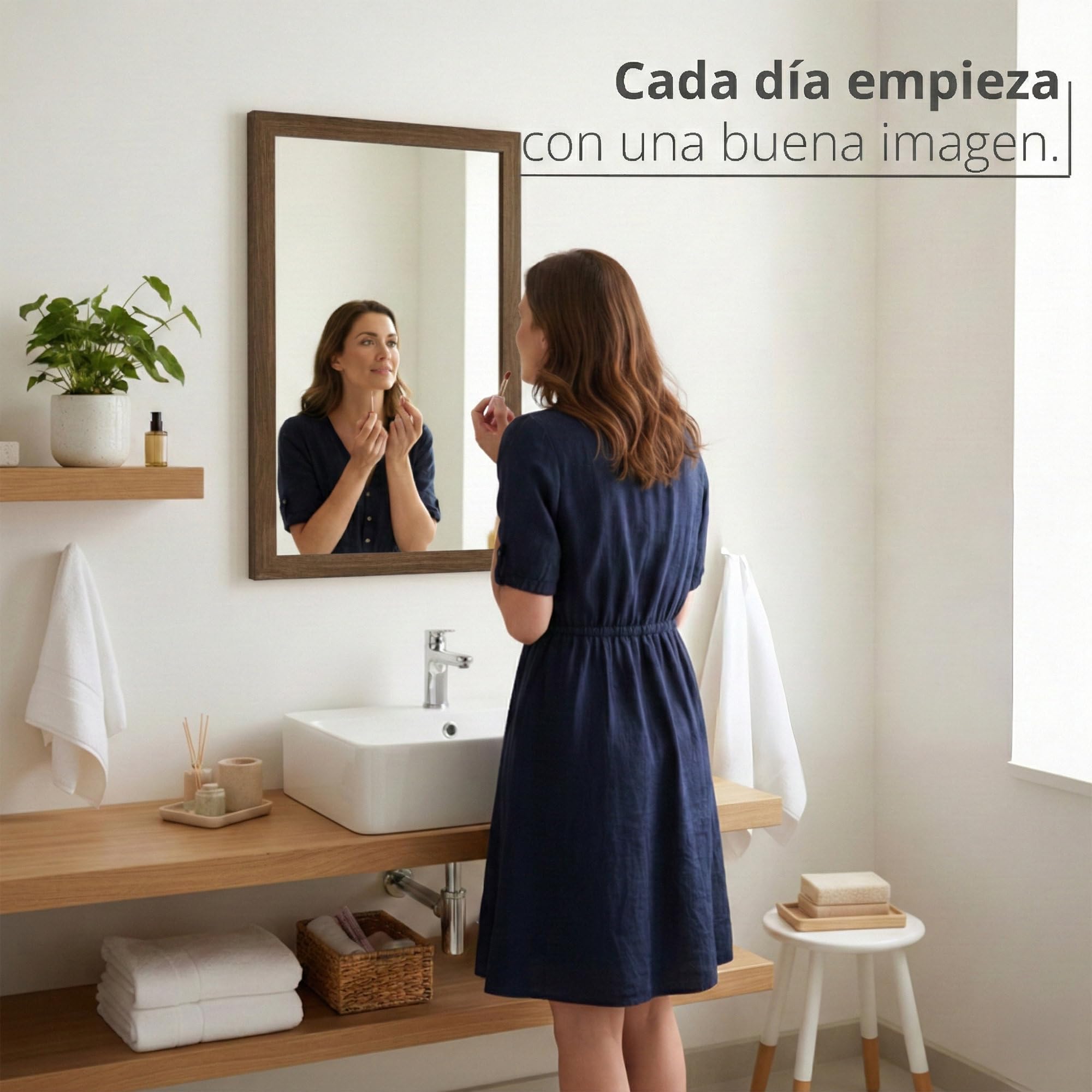 CHELY INTERMARKET MOD128 Espejo Pared Vertical Decorativo Grande Estilo Moderno Marco Madera Cuerpo Entero Elegante 60x80 cm Nogal Ideal Recibidor Dormitorio Baño Incluye Kit Montaje