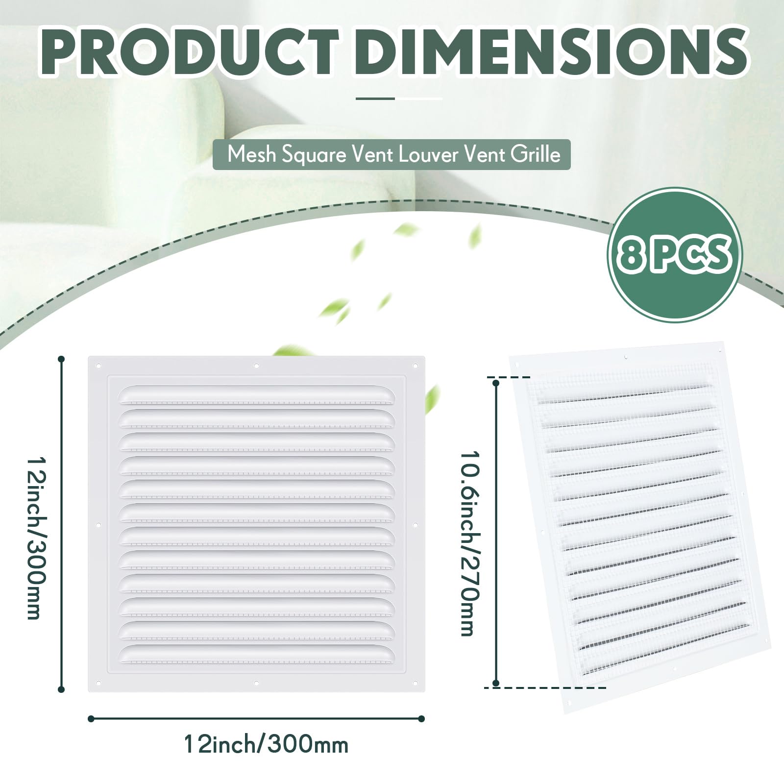 Yaocom 8 rejillas de ventilación de aluminio de 30,5 x 30,5 cm, con rejilla cuadrada de malla para puerta exterior, casa, ático, garaje, techo, 8 unidades