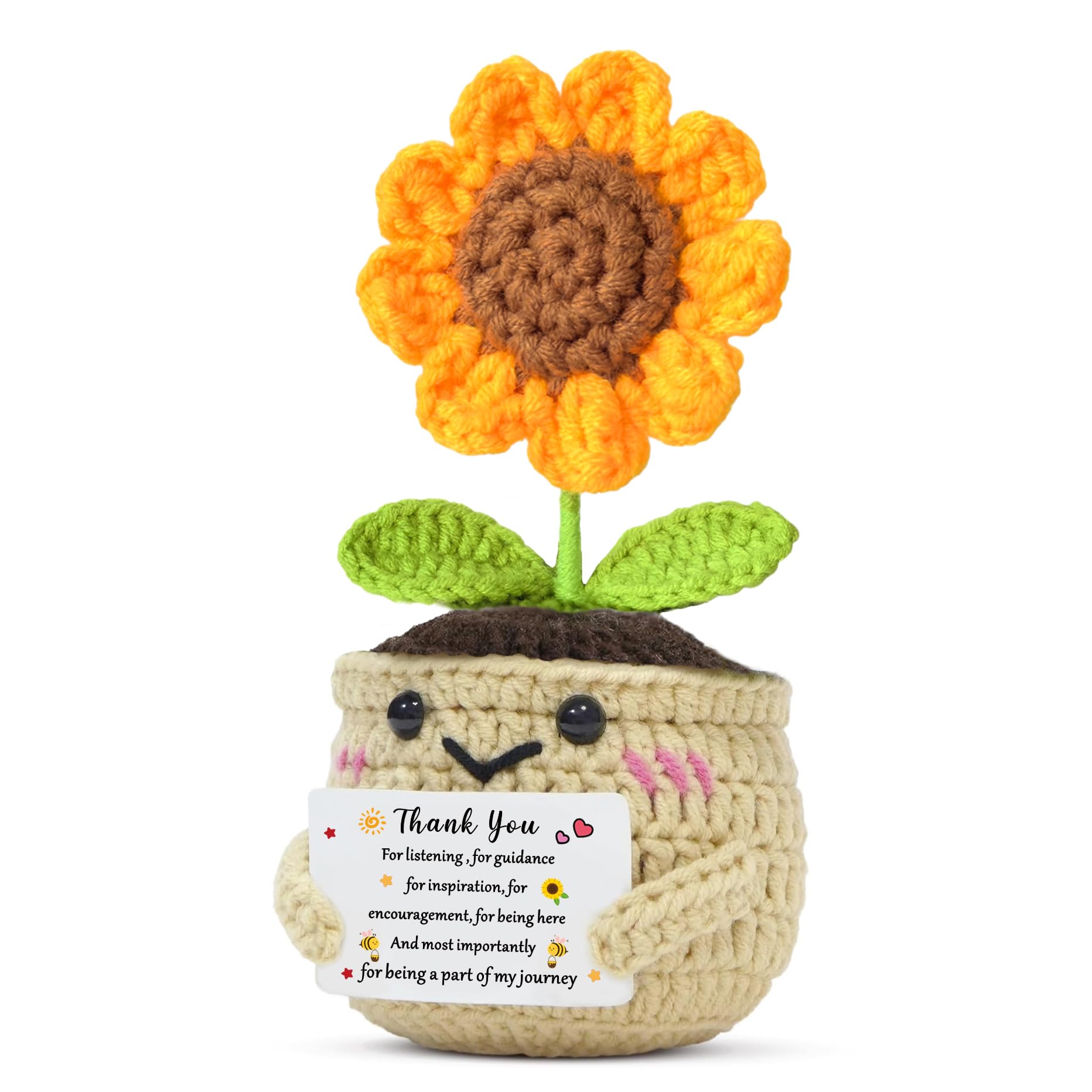 QMVMV Handmade Crochet Sunflower Thank You Gift, Sentimental Appreciation Keepsake for Teacher Mentor Colleague, Cute Desk Ornament for Journey Gratitude