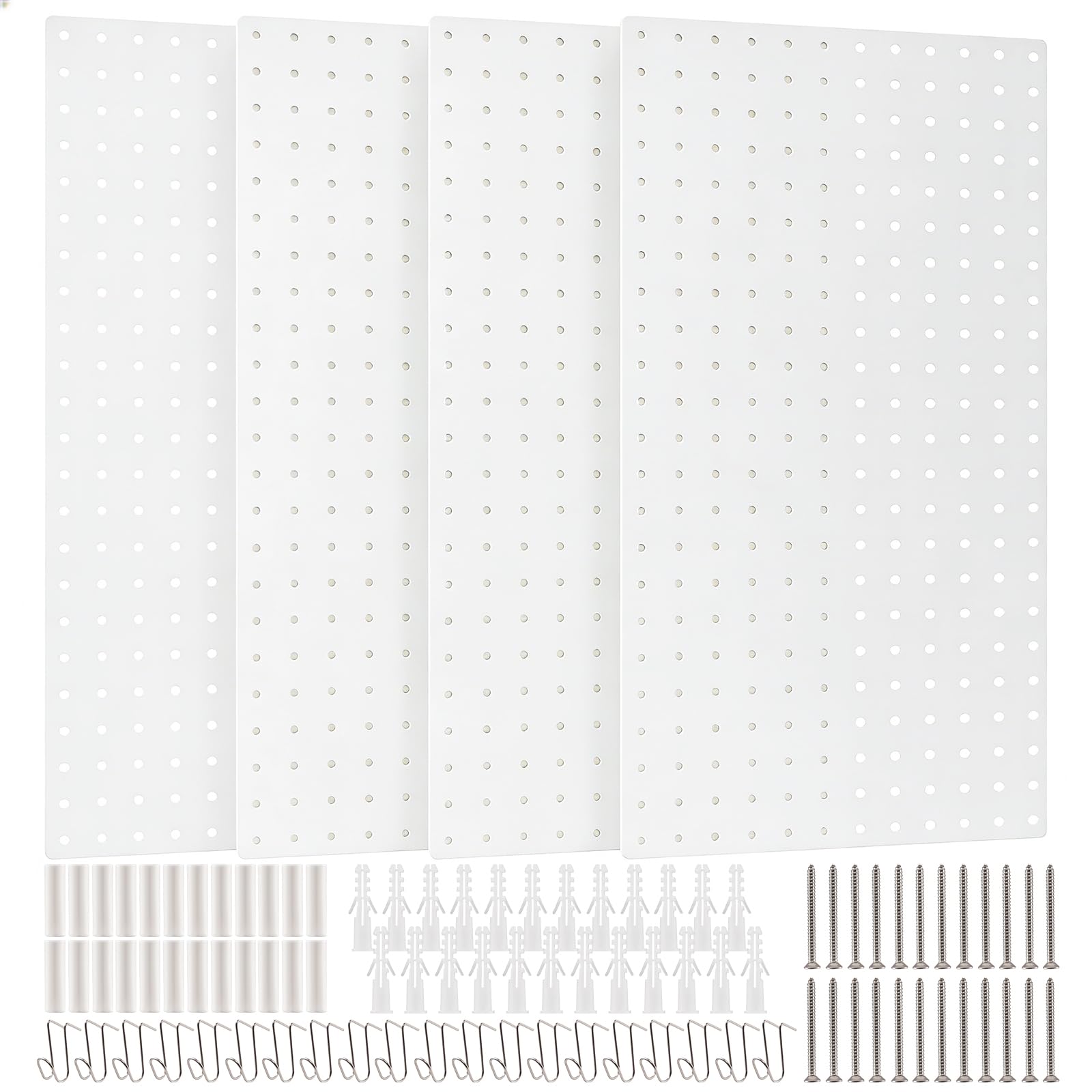 DEWEL 4 Pack White Metal Pegboard, 23x12 Inch Wall Organizer Kit with Hooks