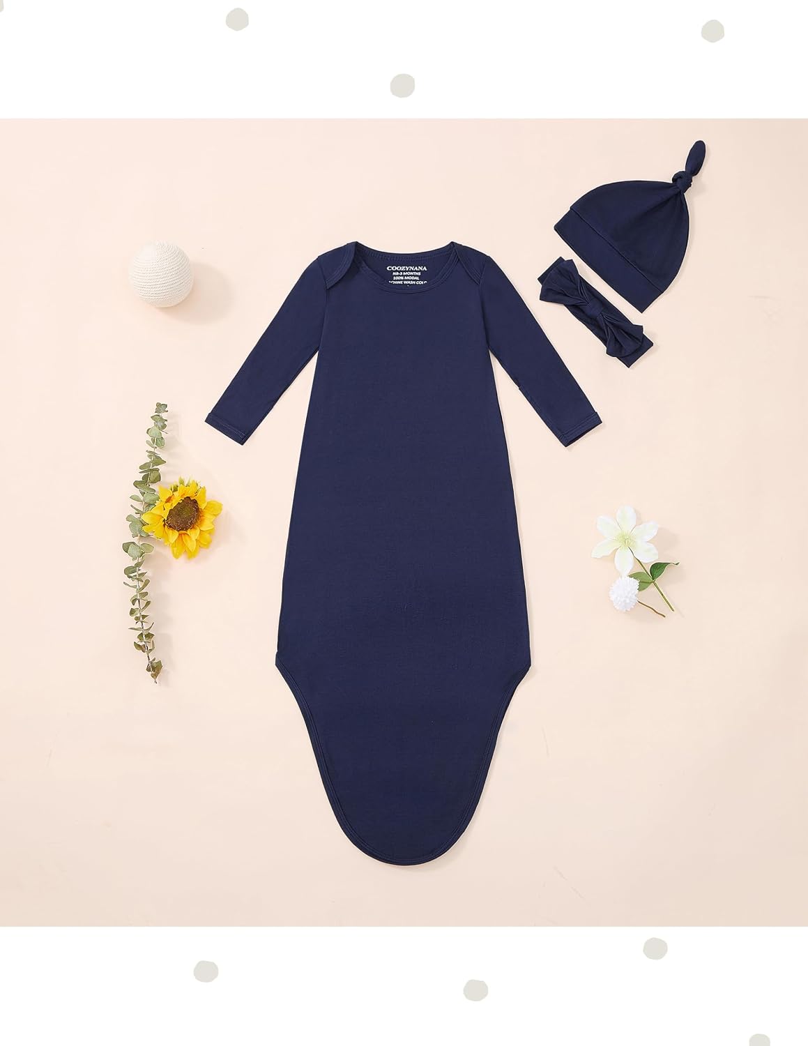 Newborn Knotted Gown 2Pack, Soft Breathable Baby Sleep Gown for Boys Girls, Infant Baby Coming Home Hospital Outfit