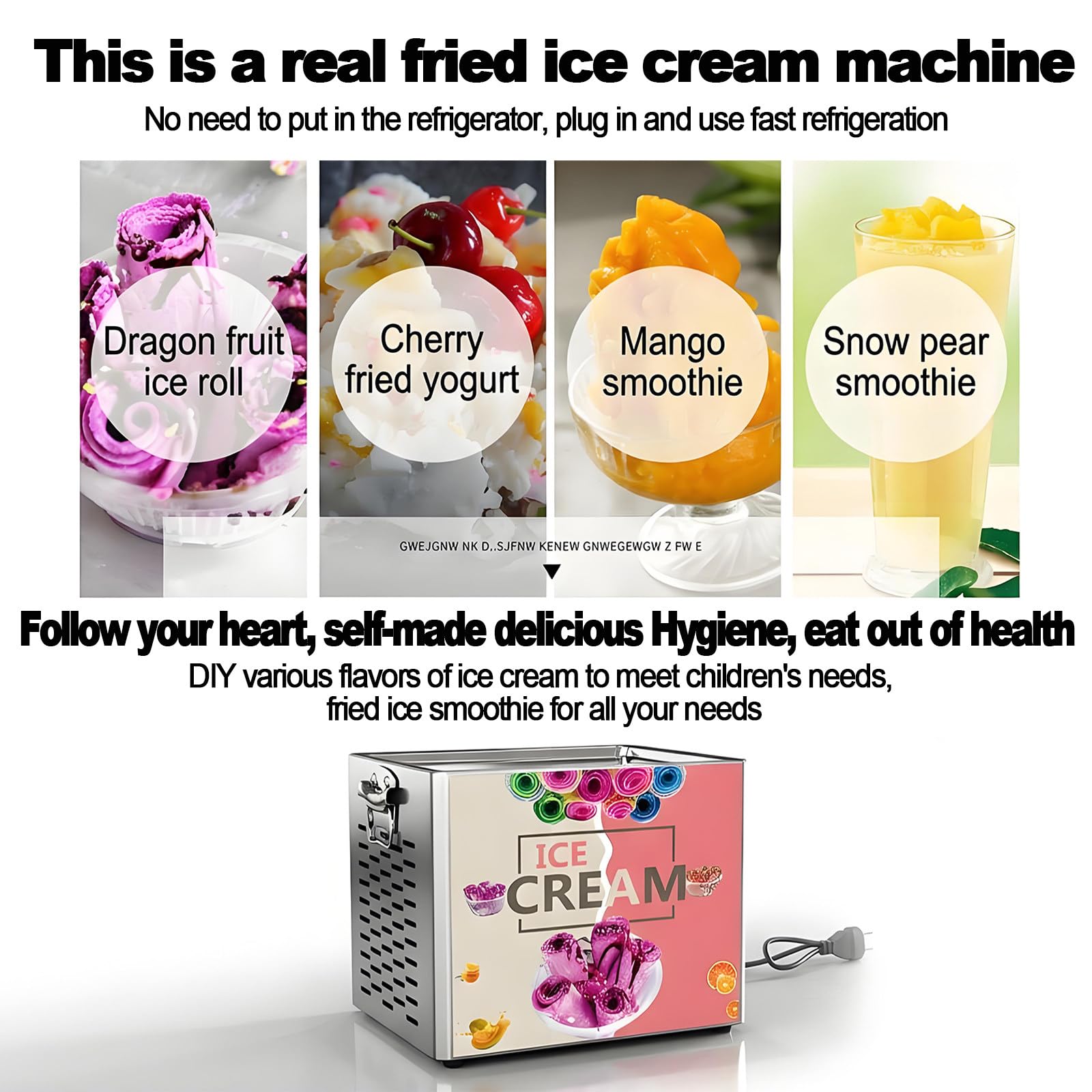 Elektryczna Maszyna Do Lodów Rolowanych I Mrożonego Jogurtu,Wykonana Z Wysokiej Jakości Stali Nierdzewnej (Klasa Spożywcza),Szybkie Chłodzenie,Urządzenie Nablatowe
