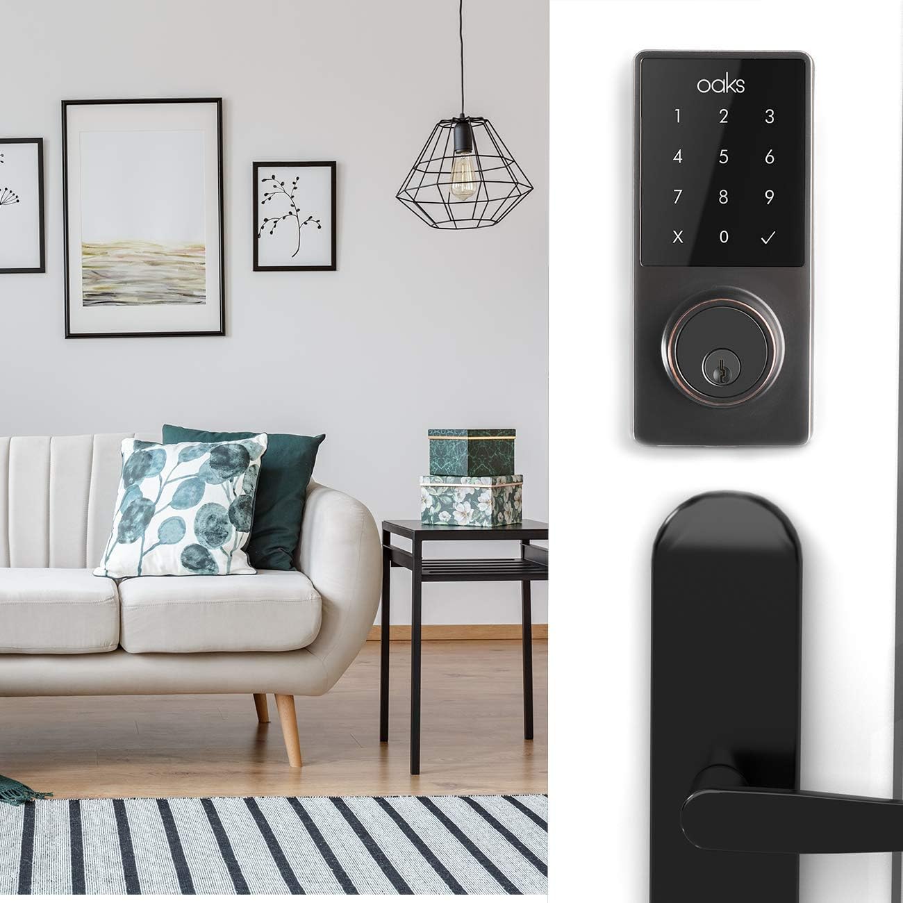 Oaks Smart Lock | Electronic Front Door Deadbolt | Great for Airbnb and Vacation Rental Hosts| Bluetooth | Code and Fob Entry | Keyless Access | Smart Phone App Unlock | Easy to Install |