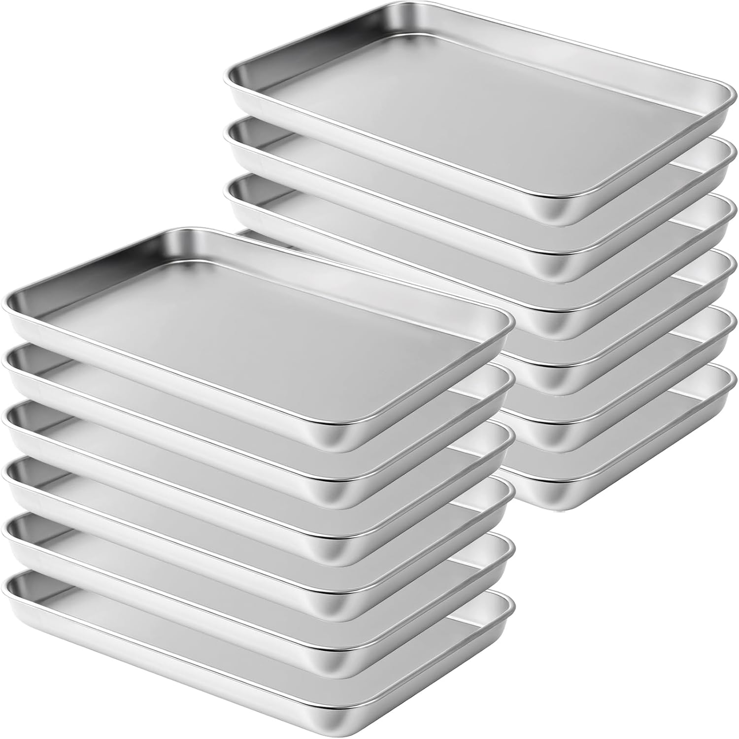 12 Pack Baking Sheet Stainless Steel, 6.7 x 5 Inch Rectangle Cookie Sheets, Small Metal Sheet Pans Small Baking Sheets for Kitchen, Smooth Polished, Dishwasher Safe