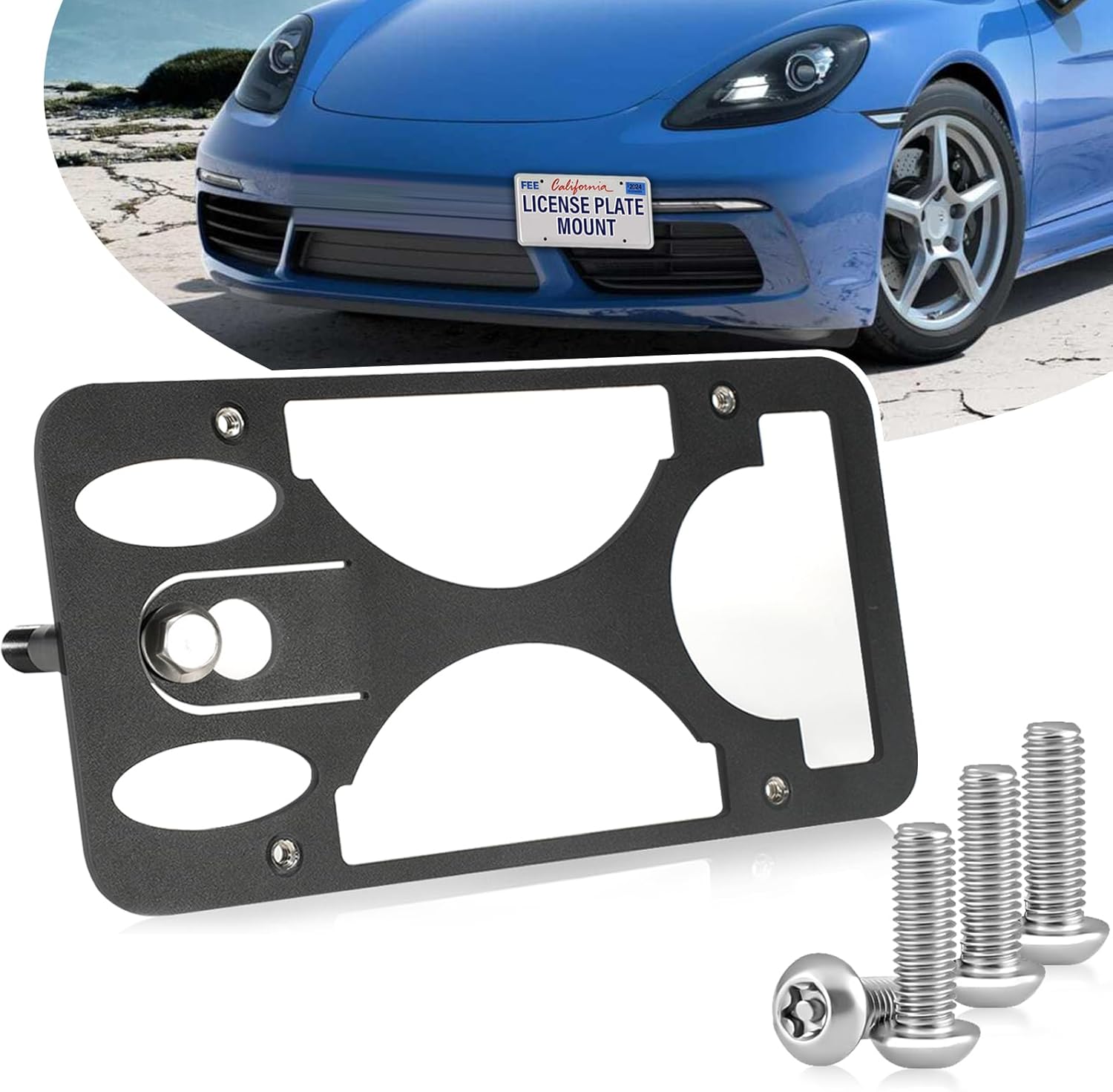 Anti Theft Front License Plate Bracket Mount Compatible with Porsche 718 Boxster and Cayman (2017-2025) [982],No Drill Tow Hook License Plate Frame Holder,Installs in Seconds