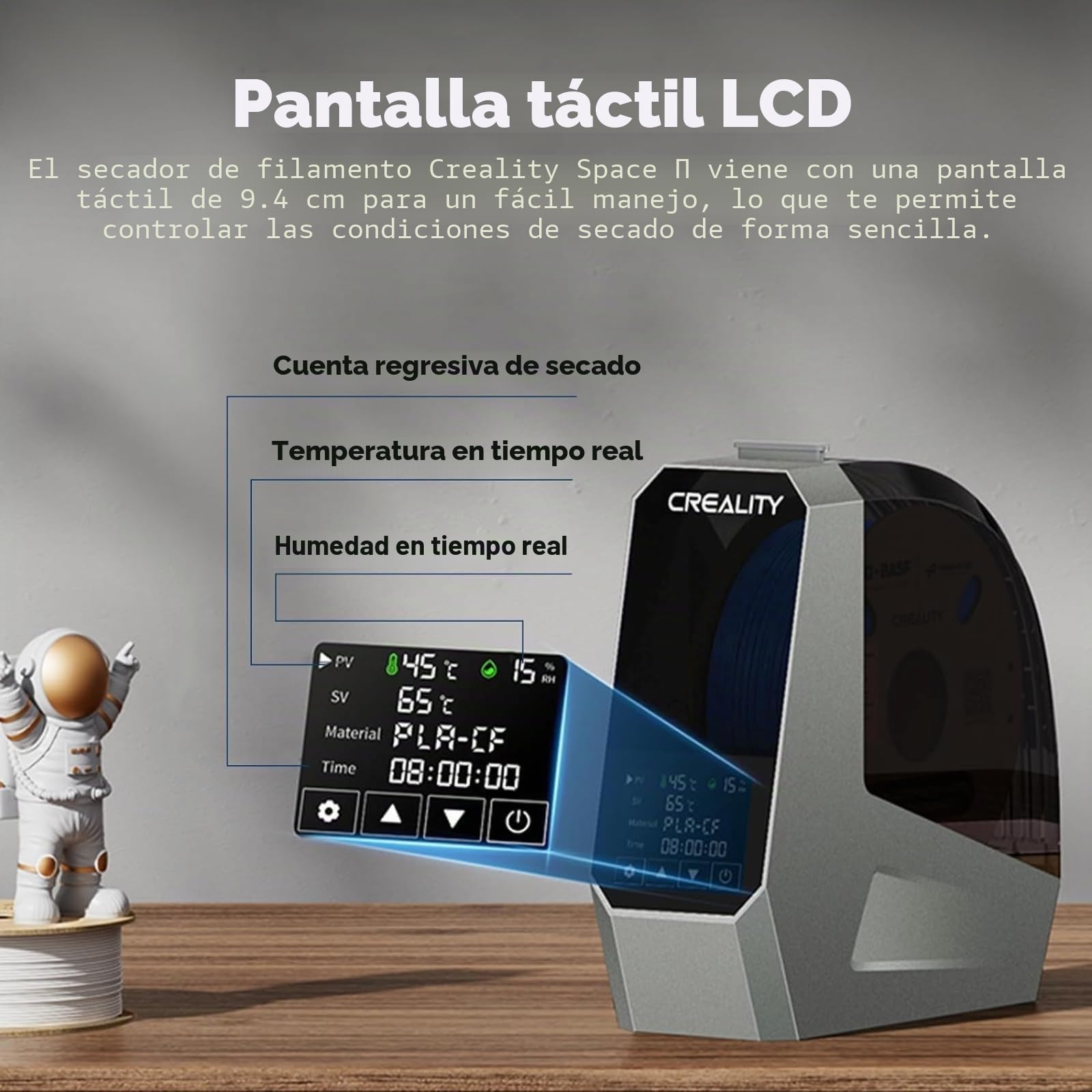 Creality Space PI - Secador de filamento para Impresora 3D, con Ventilador Integrado, Pantalla táctil de 3,7", calefacción PTC a 360 °C, Soporte de Almacenamiento de filamentos