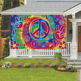 Peace Groovy Love Backdrops Banner with 71x44 inch,60's Carnival Groovy Party Decoration Banner,Retro Hippie Boho Photography Background for Hippie Theme Groovy Party Decorations Rainbow