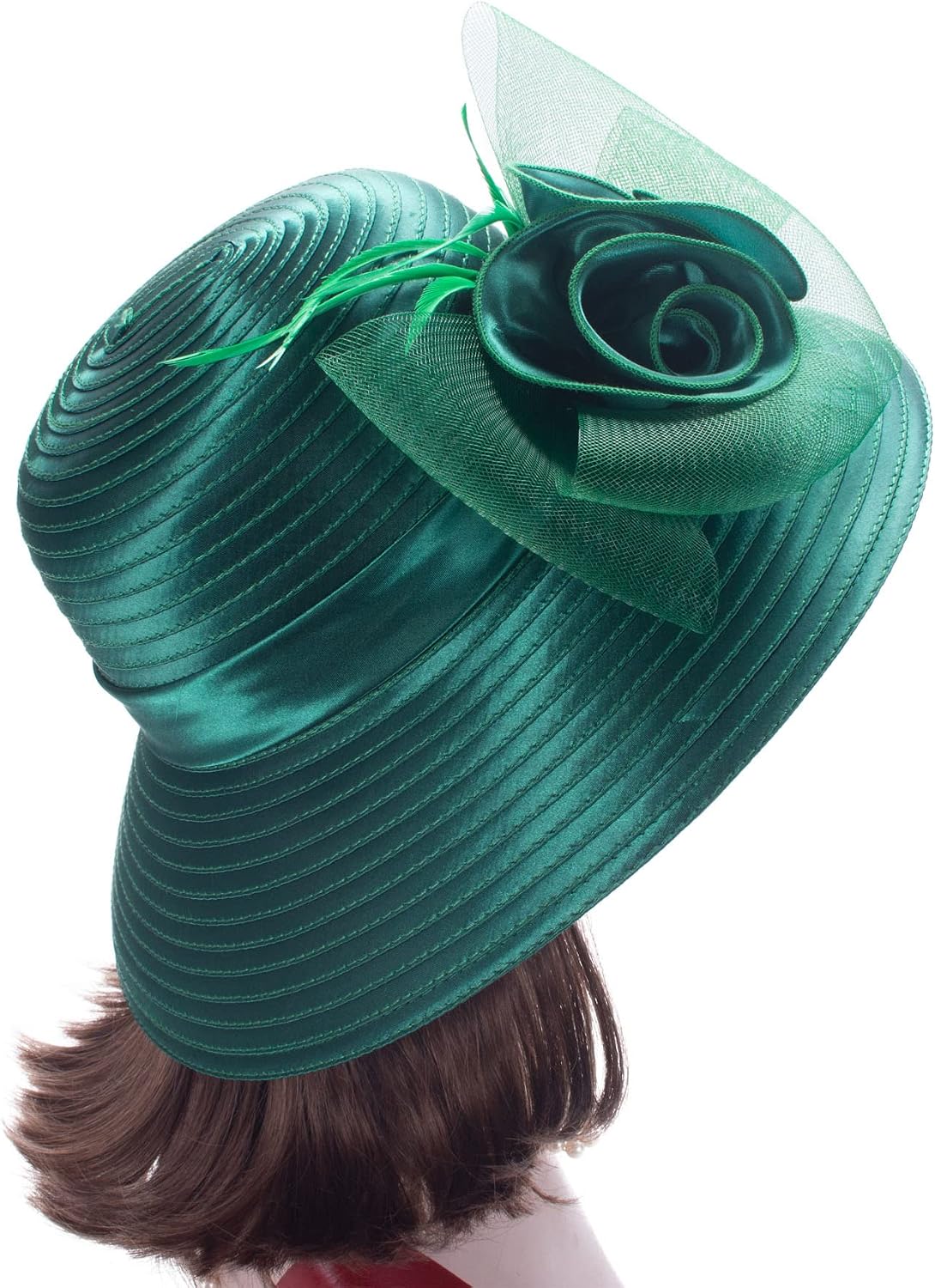 Lawliet Women Satin CRIN Wedding Occasion Wide Brim Sun Hat A433