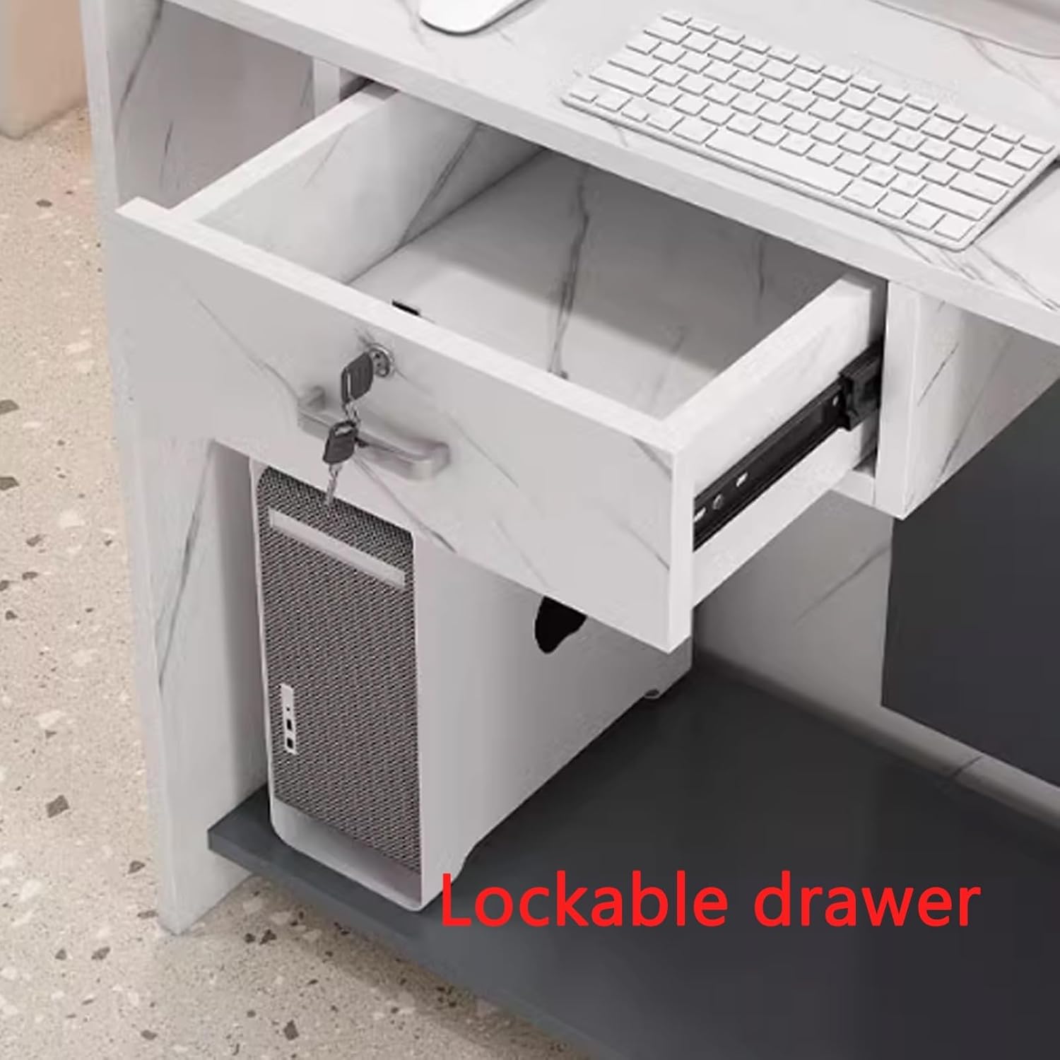 JKGHK Reception Desk, Front Desk Reception Counter with LED Lights, White Reception Table with Lockable Drawe, for Home Office and Lobby, Small Spaces