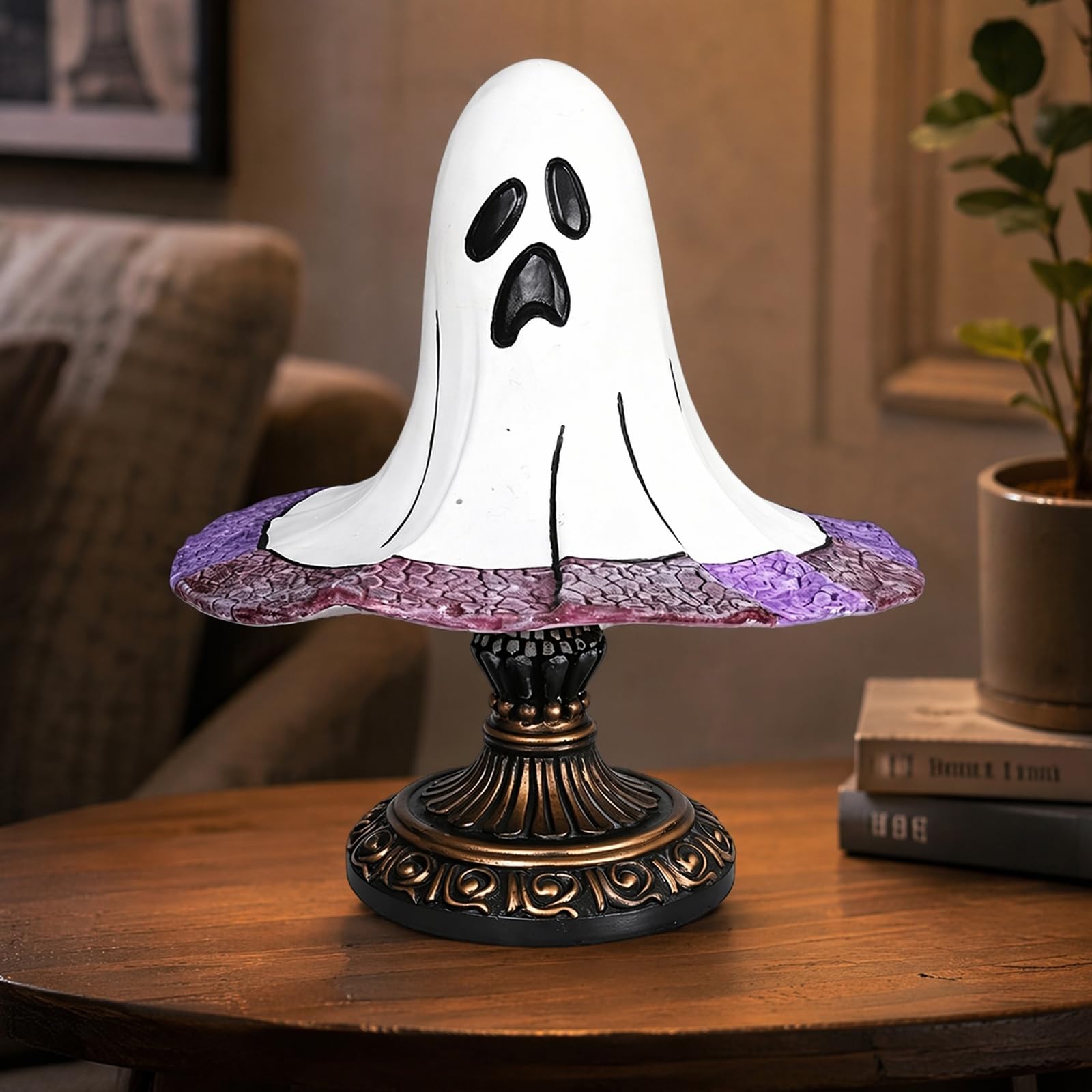Stained Glass Halloween Pumpkin Table Lamp, Gothic Witch Hat Pumpkin Table Lamp, USB Powered Lightweight Desktop Light for Halloween Home Desktop Decoration
