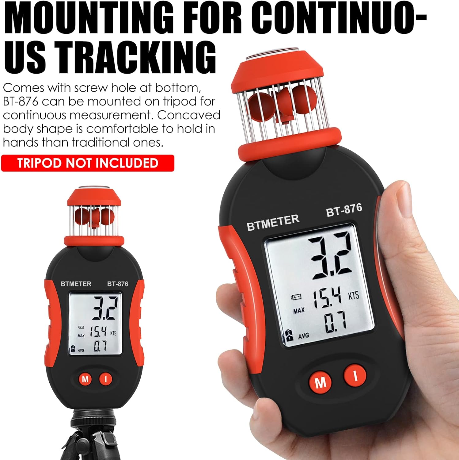 BTMETER BT-876 Handheld Cup Anemometer, Pocket Wind Speed Meter Measures 1.5~93 mph Air Velocity, with Average/Max Airflow Display for Drone Flight, HVAC, Sailing : Patio, Lawn & Garden