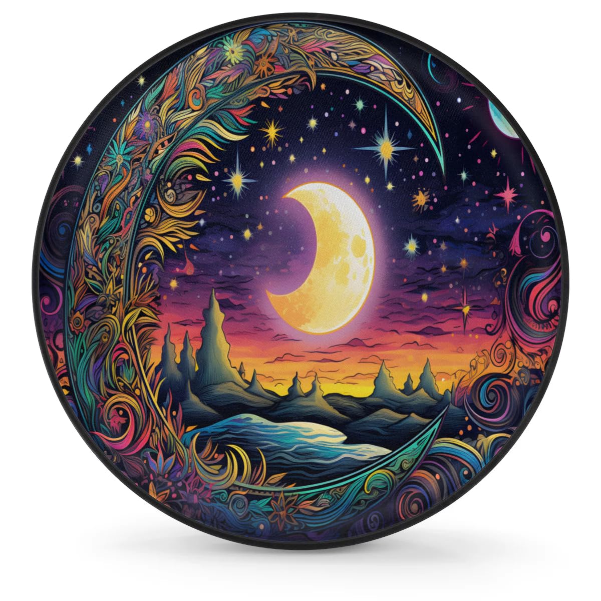Spare Tire Cover for RV Trailer, Bohemian Moon Tire Covers Universal Fit for Travel Trailer Camper Jeep RV SUV Truck Waterproof Wheel Cover (15 inch for Diameter 27” - 29”)