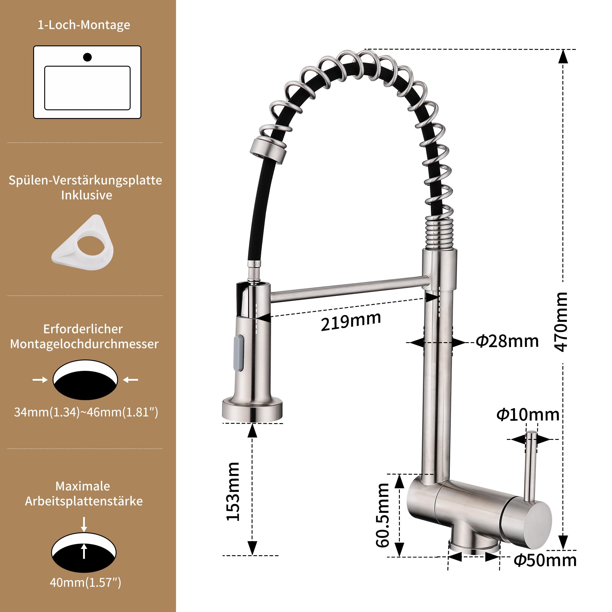 HOMELODY Wasserhahn Küche Edelstahl Ausziehbar für Vorfenster | 2 Strahlarten Brause, 360° drehbar, Spiralfeder-Design für die Spüle am Fenster, Hochdruck