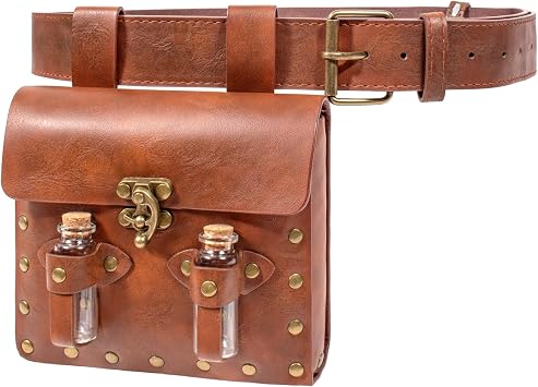 Belt Pouch Waist Bag Leather Casual Magic Vials Steampunk Phone Bag Medieval Renaissance Cosplay Costume Accessory Brown