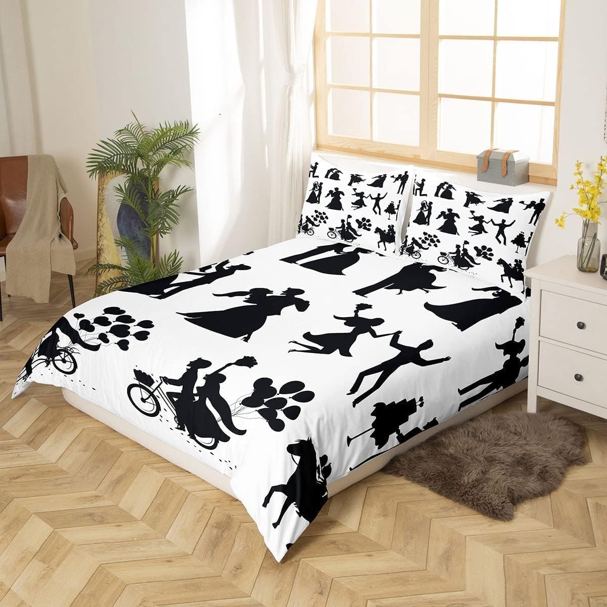 Komplet pościeli 220 x 240 cm, romantyczna para, miękka pościel z mikrofibry, poszewka na kołdrę 3D, z zamkiem błyskawicznym i 2 poszewki na poduszkę 80 x 80 cm, wys. 654 cm