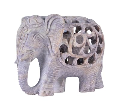Avinash Handicrafts Soap Stone Undercut Elephant (Trunk Down) (11cm x7.5cm x9cm)
