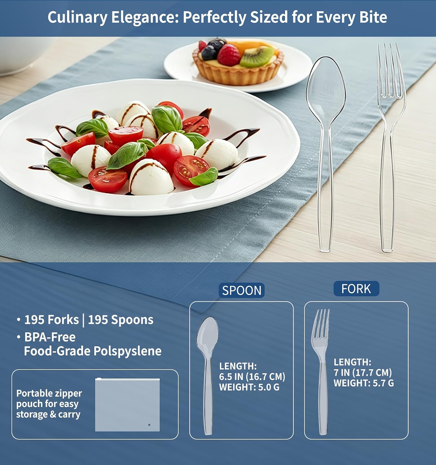 390 Count Heavy Duty Disposable Clear Plastic Forks and Spoons,Bulk | BPA-Free Utensils, Heat Resistant, Transparent Cutlery, Crystal Silverware for Everyday Use, Party Supply,Wedding, Restaurant
