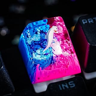 Pink Axolotl Pink Blue Ocean Artisan Keycap, 1U ESC, R1 SA Profile, Custom Handmade Resin Key Cap for Cherry MX Mechanical Keyboard, Cool Tech Gift for Men, Dad, Gamers and Axolotl Lovers