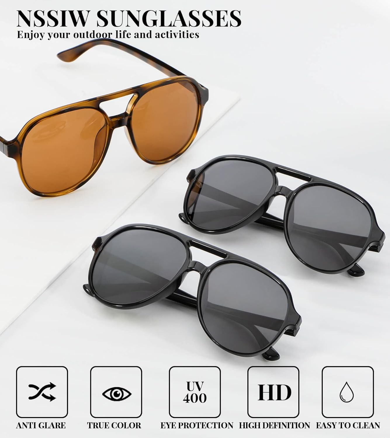 NSSIW Aviator Sunglasses for Women, Polarized Retro Sun Glasses with Vintage 70s Style and UV Protection - Image 3