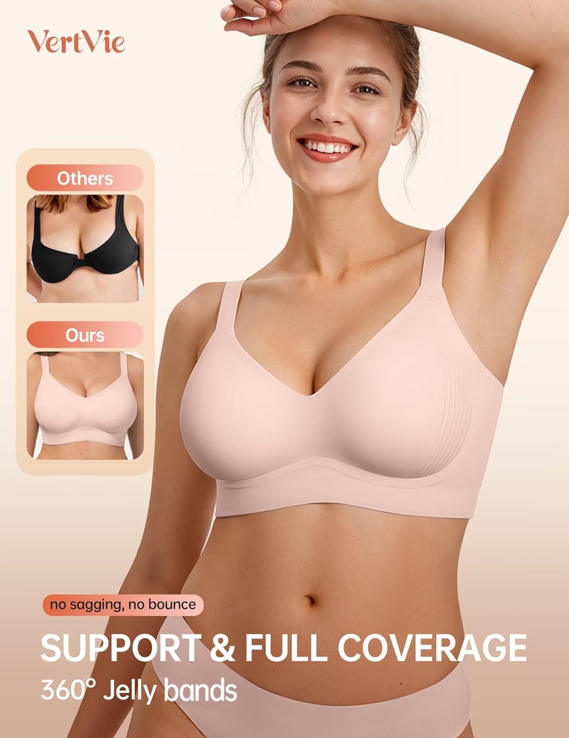 Vertvie Bras for Women No Underwire Wireless Push Up Seamless Full Coverage Comfort Sports Everyday Bra Regular & Plus Size - Image 2